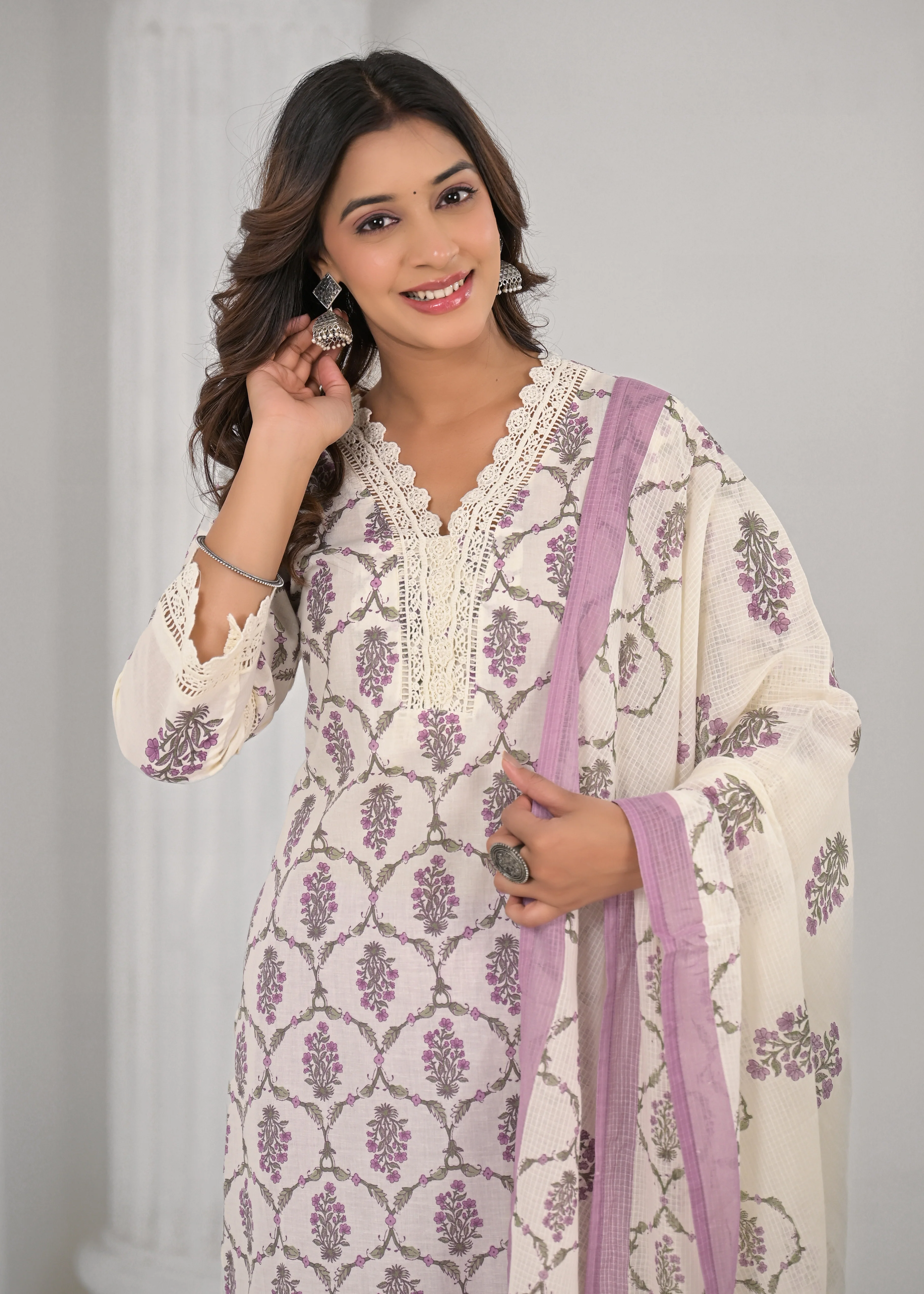 SAYESHA ORCHID PRINTED COTTON SUIT SET - Image 2