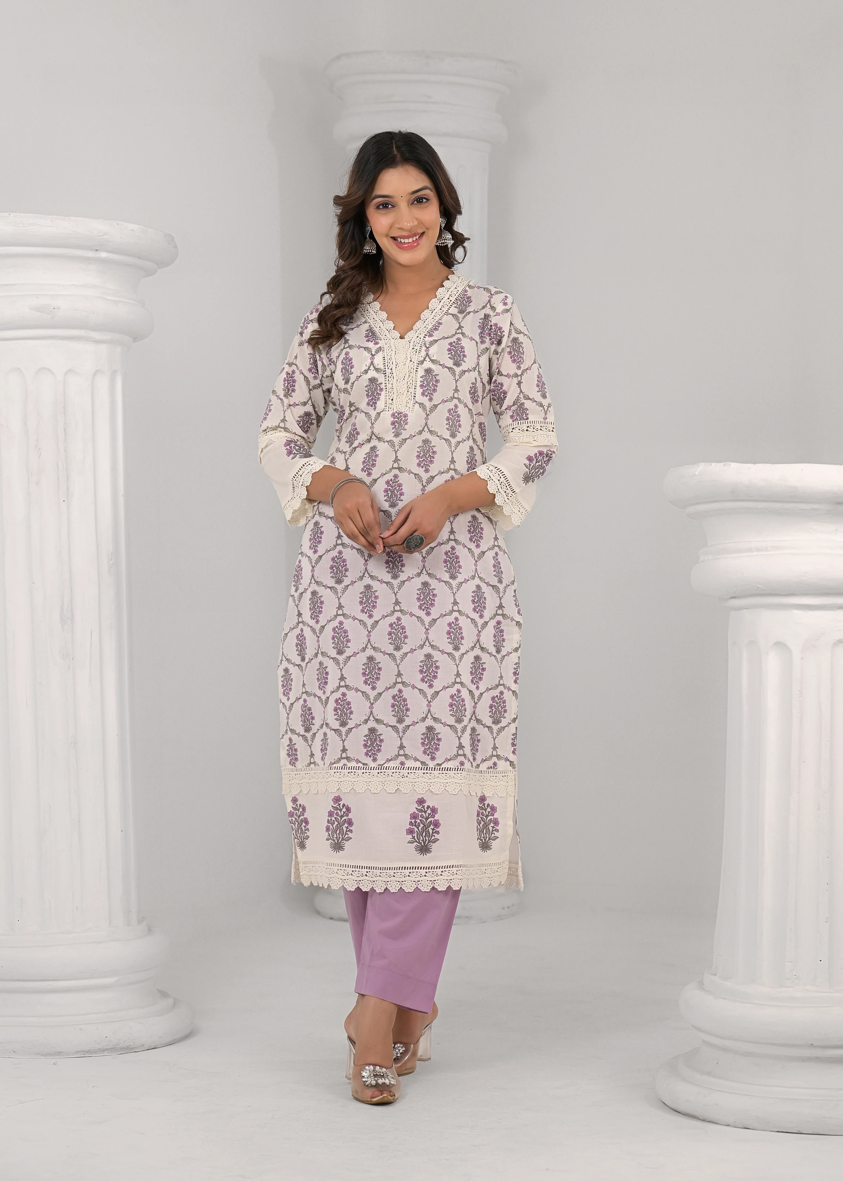 SAYESHA ORCHID PRINTED COTTON SUIT SET - Image 5