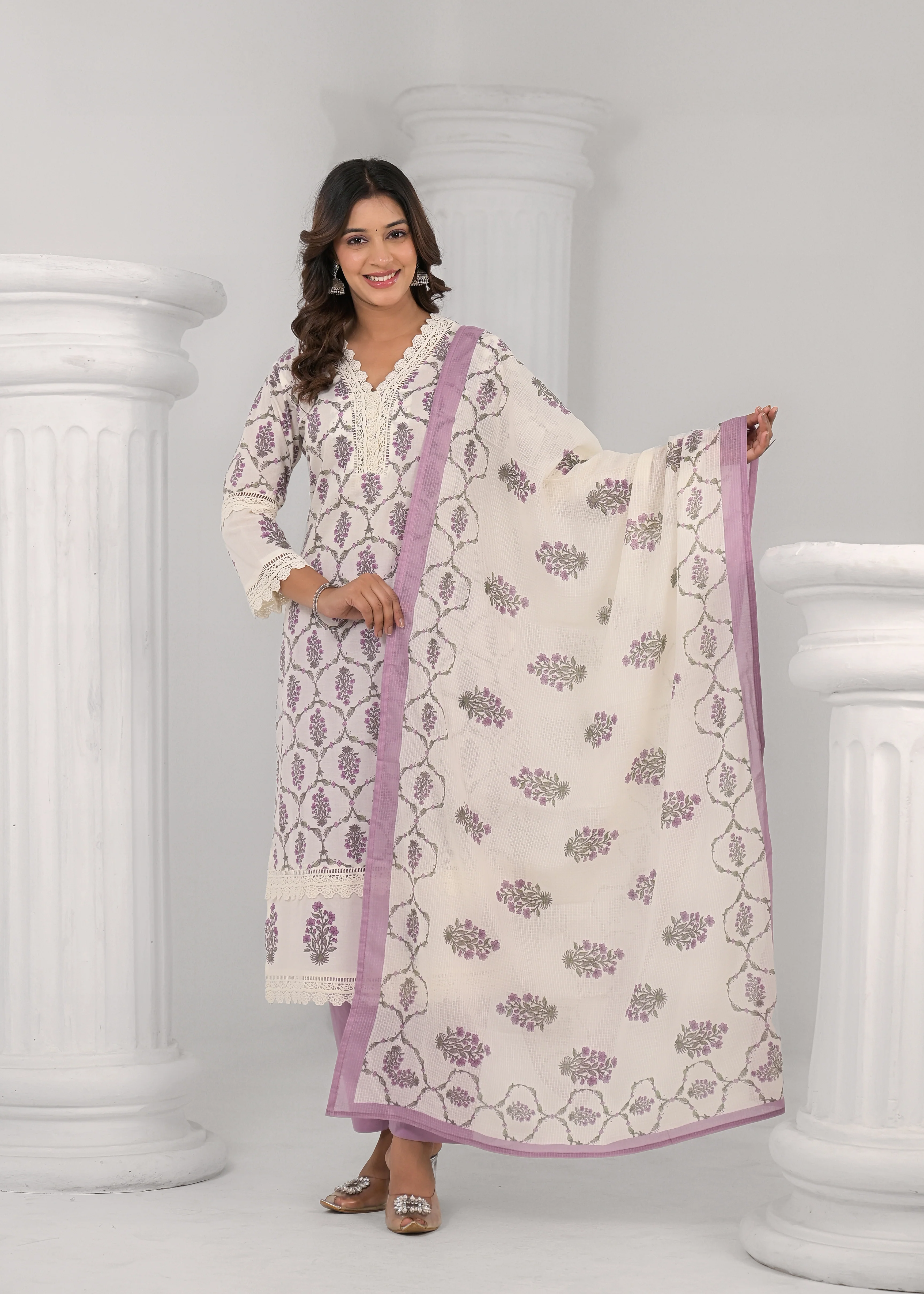 SAYESHA ORCHID PRINTED COTTON SUIT SET - Image 6