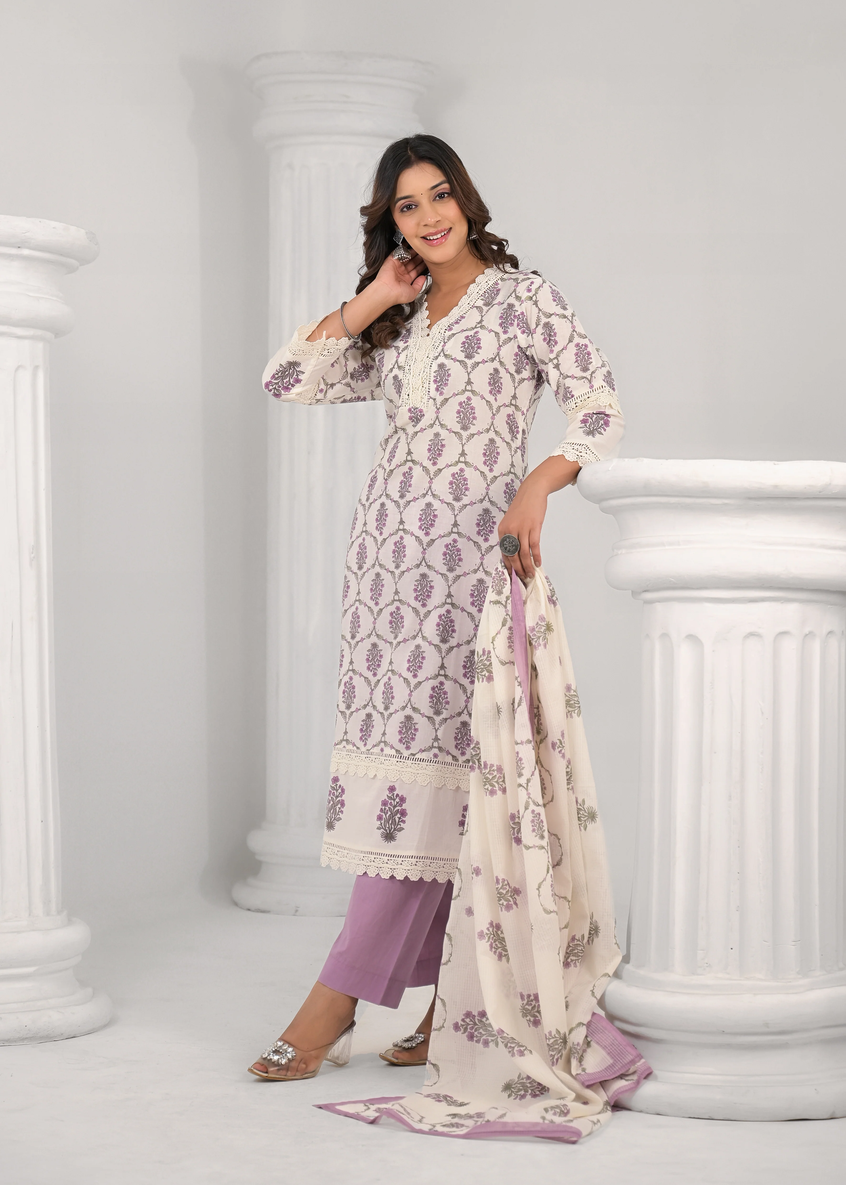 SAYESHA ORCHID PRINTED COTTON SUIT SET - Image 8