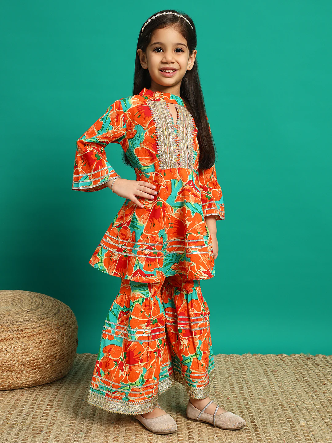 Indra Kesari Kids Pure cotton Kurta Sharara Set - Image 5