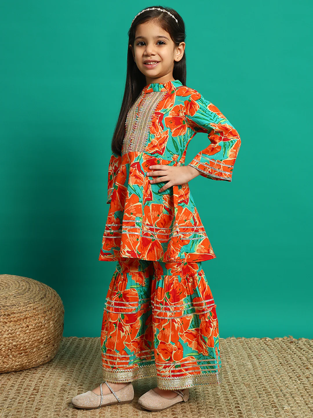 Indra Kesari Kids Pure cotton Kurta Sharara Set - Image 6