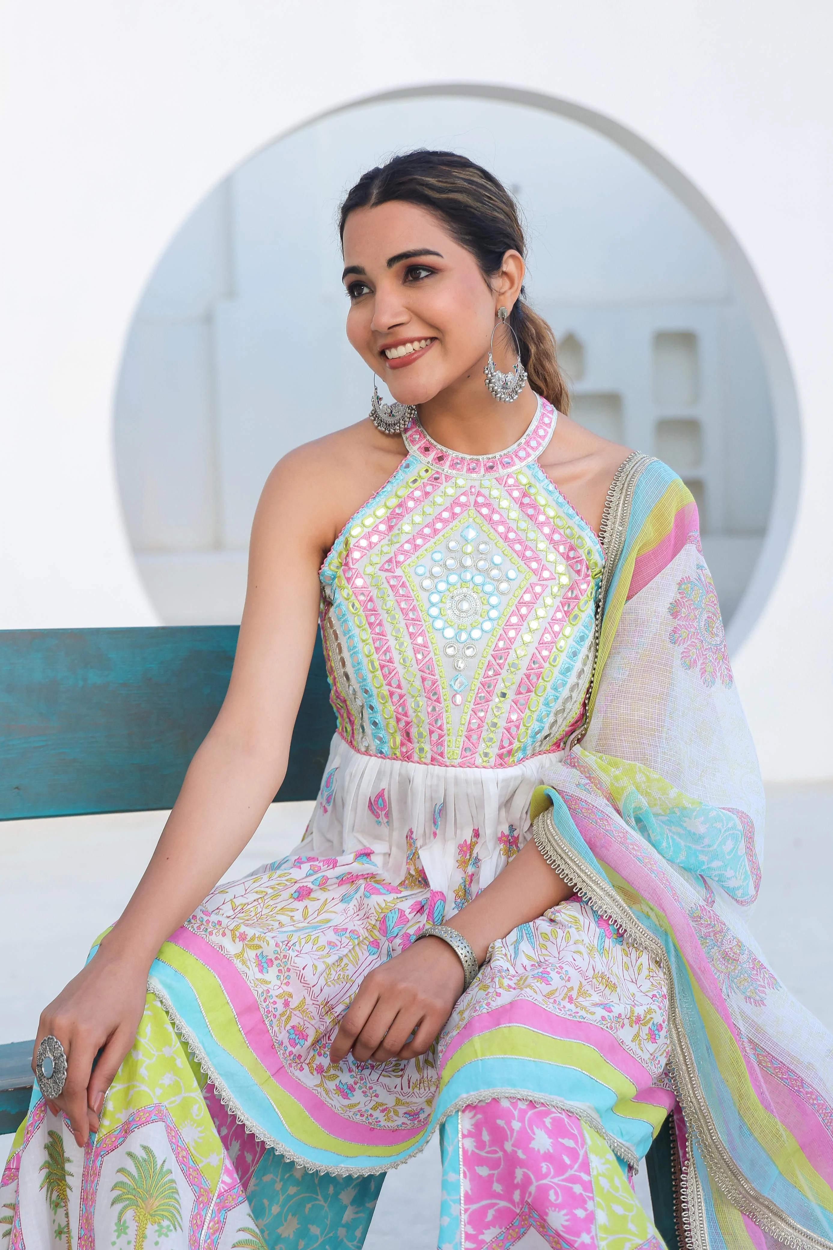 Tridhara rainbow premium cotton sharara suit set - Image 2