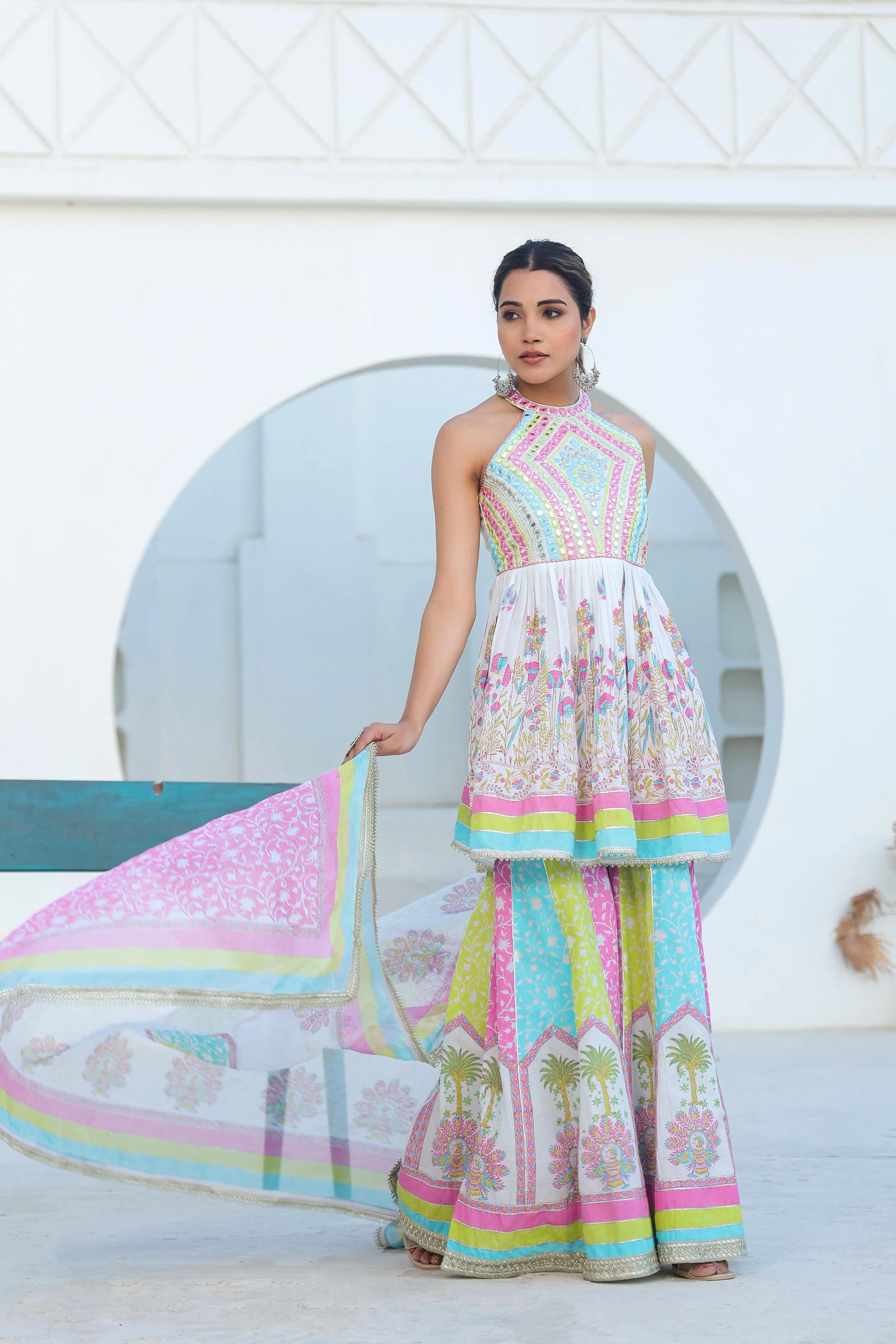 Tridhara rainbow premium cotton sharara suit set - Image 3