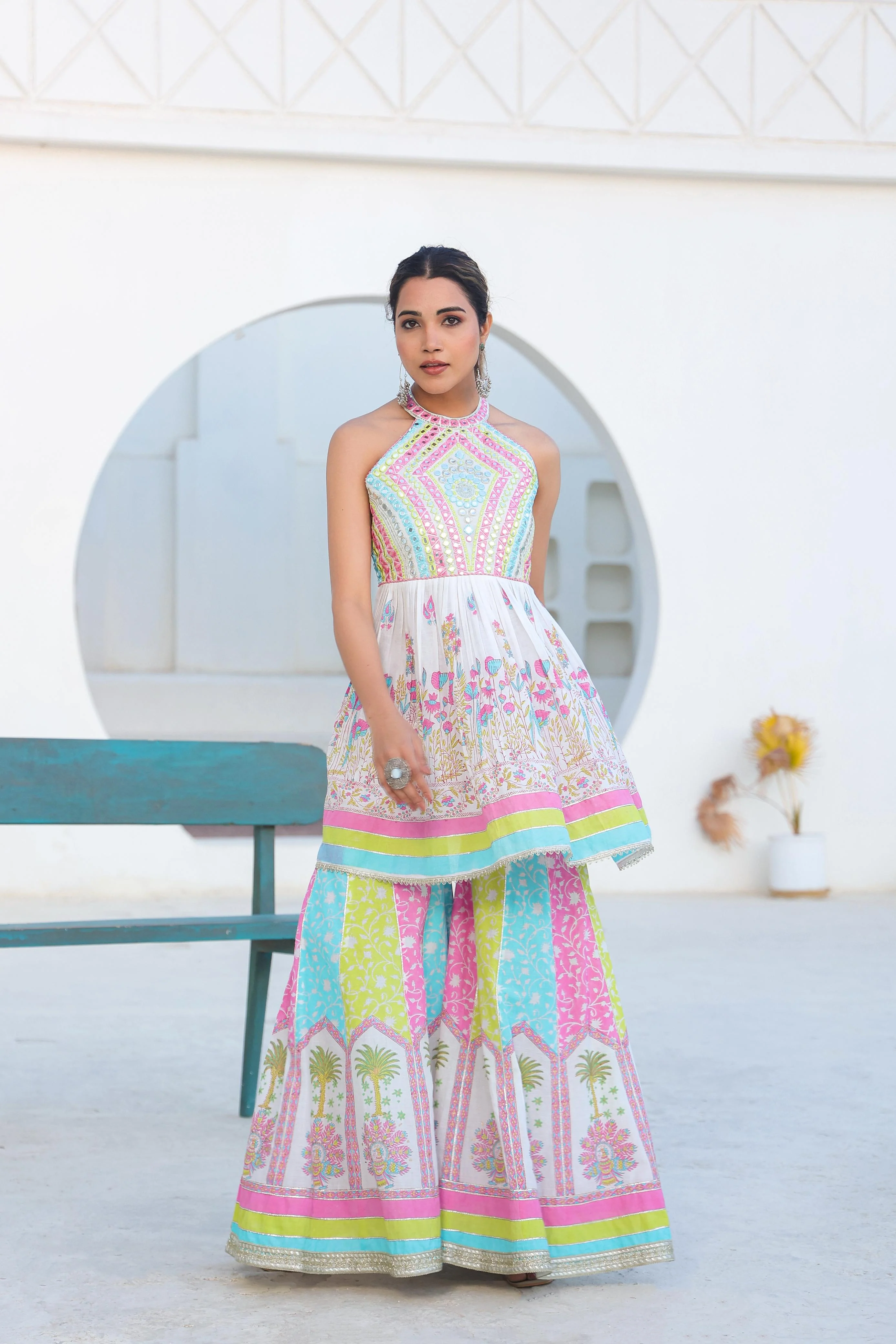 Tridhara rainbow premium cotton sharara suit set - Image 5