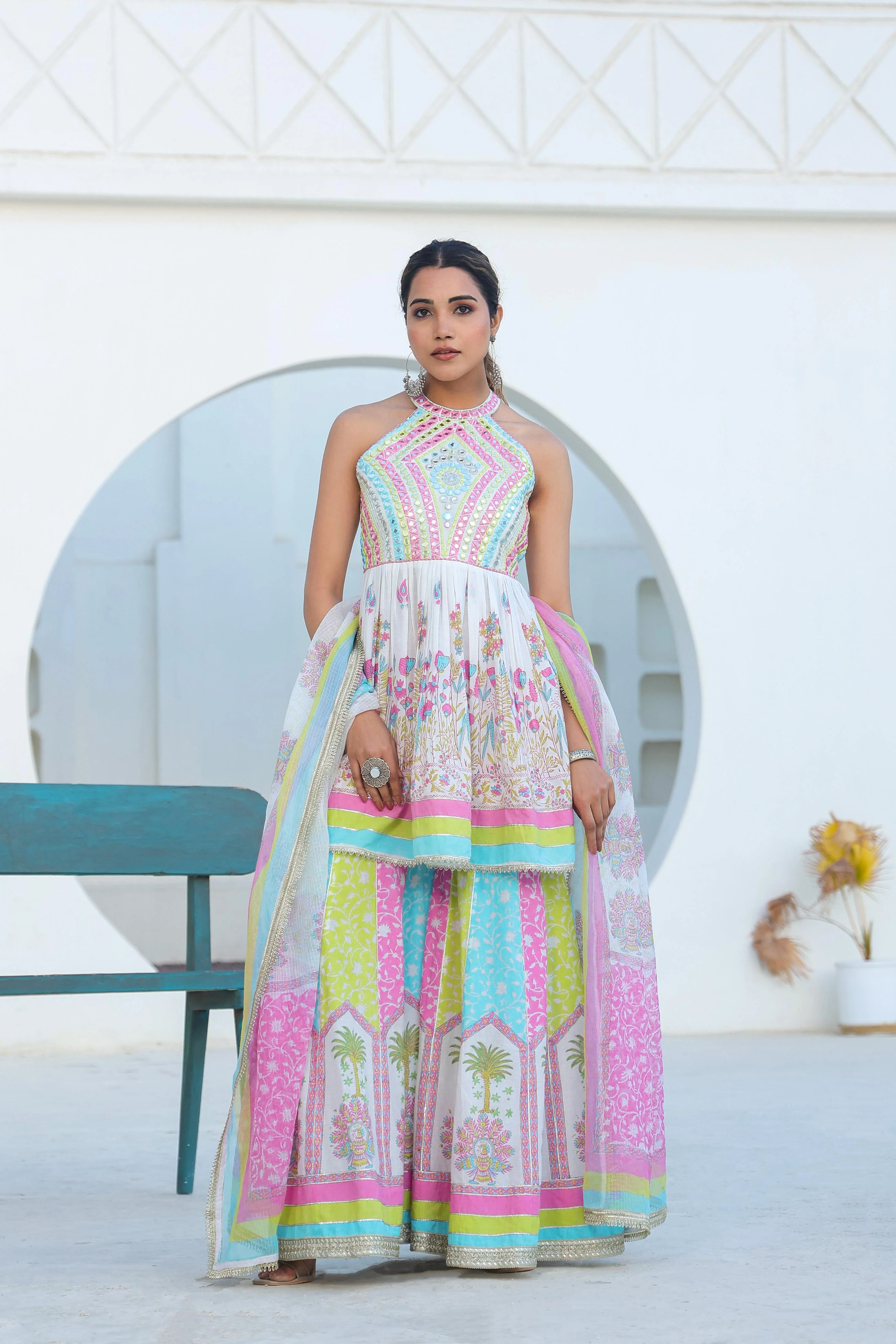 Tridhara rainbow premium cotton sharara suit set - Image 6