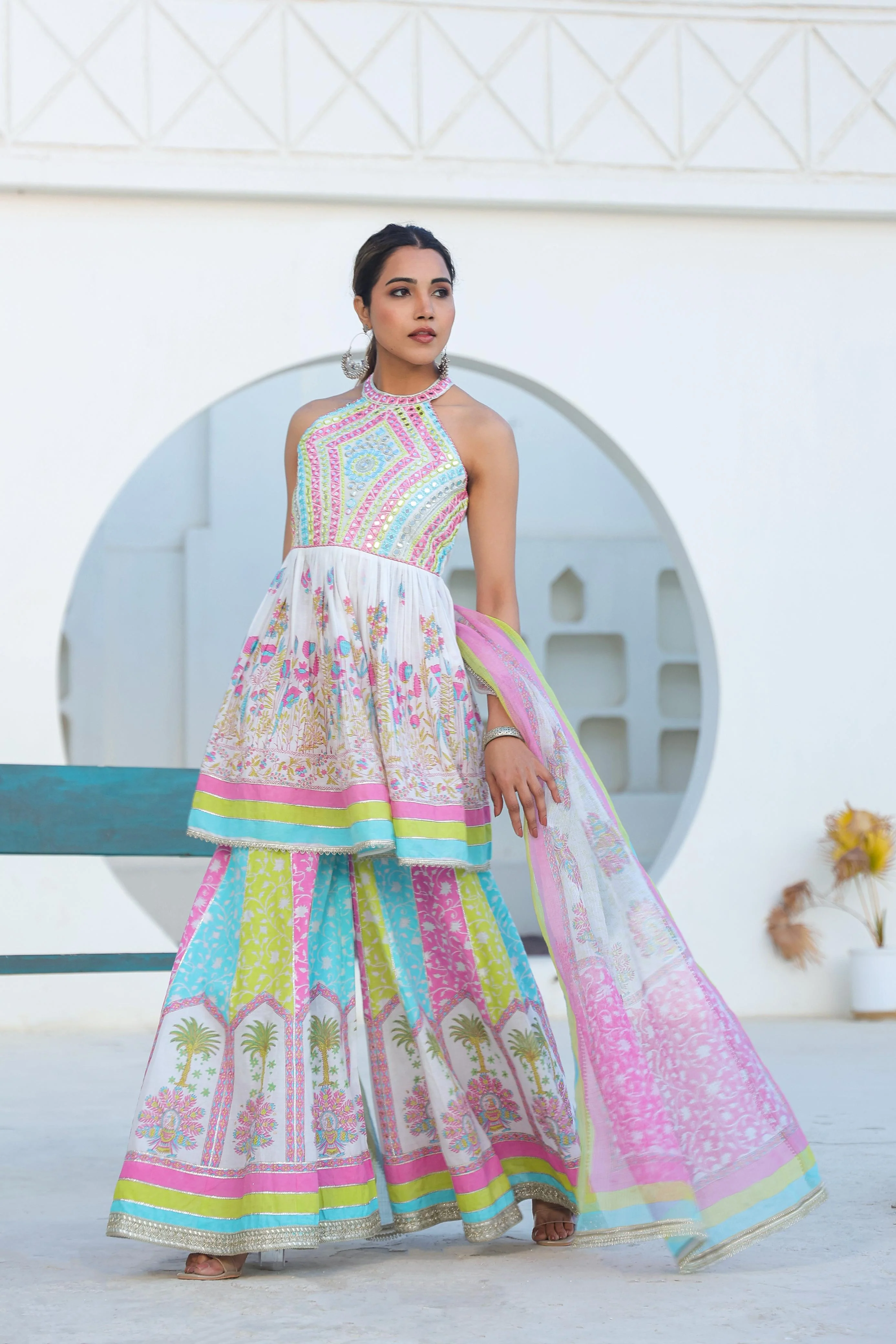 Tridhara rainbow premium cotton sharara suit set - Image 7