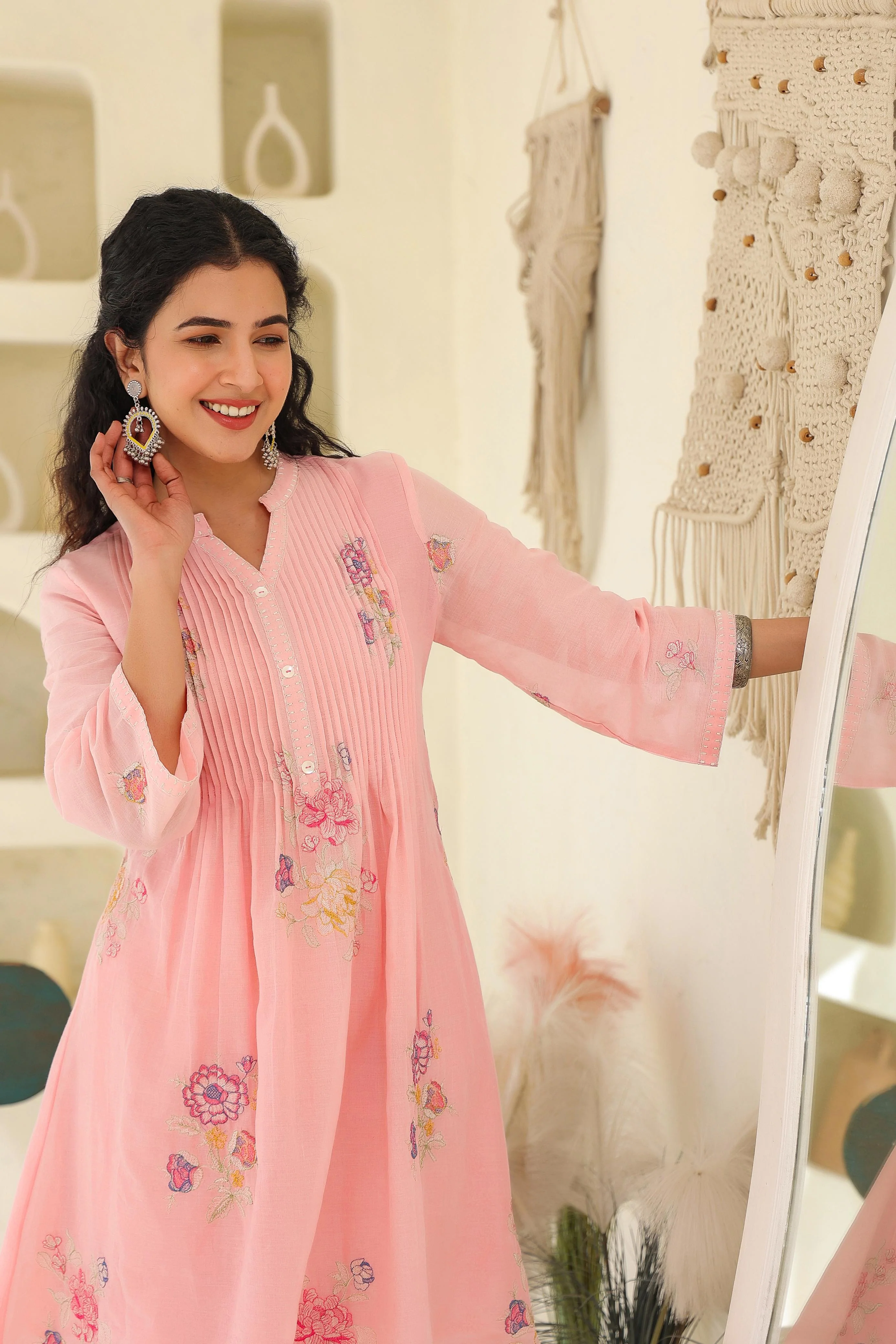Tridhara salmon embroidery Cotton mul Co-ord Set - Image 2