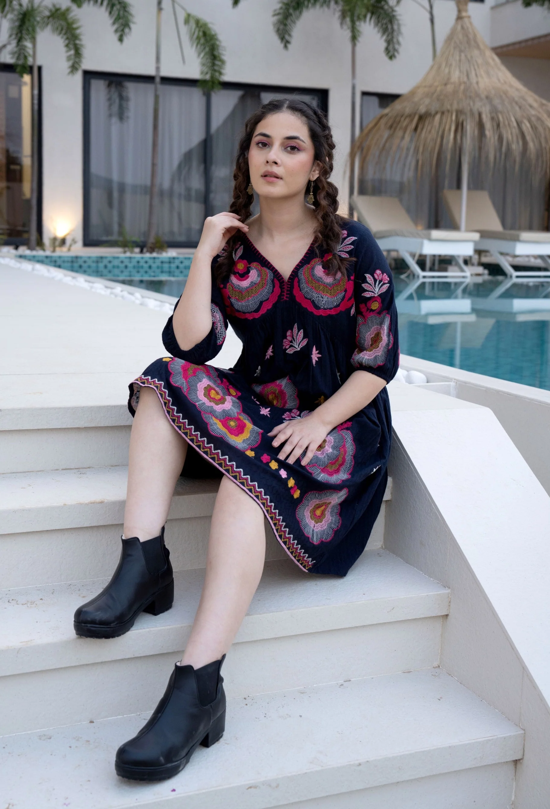 Hemal Azure Cotton Embroidery Dress - Image 10