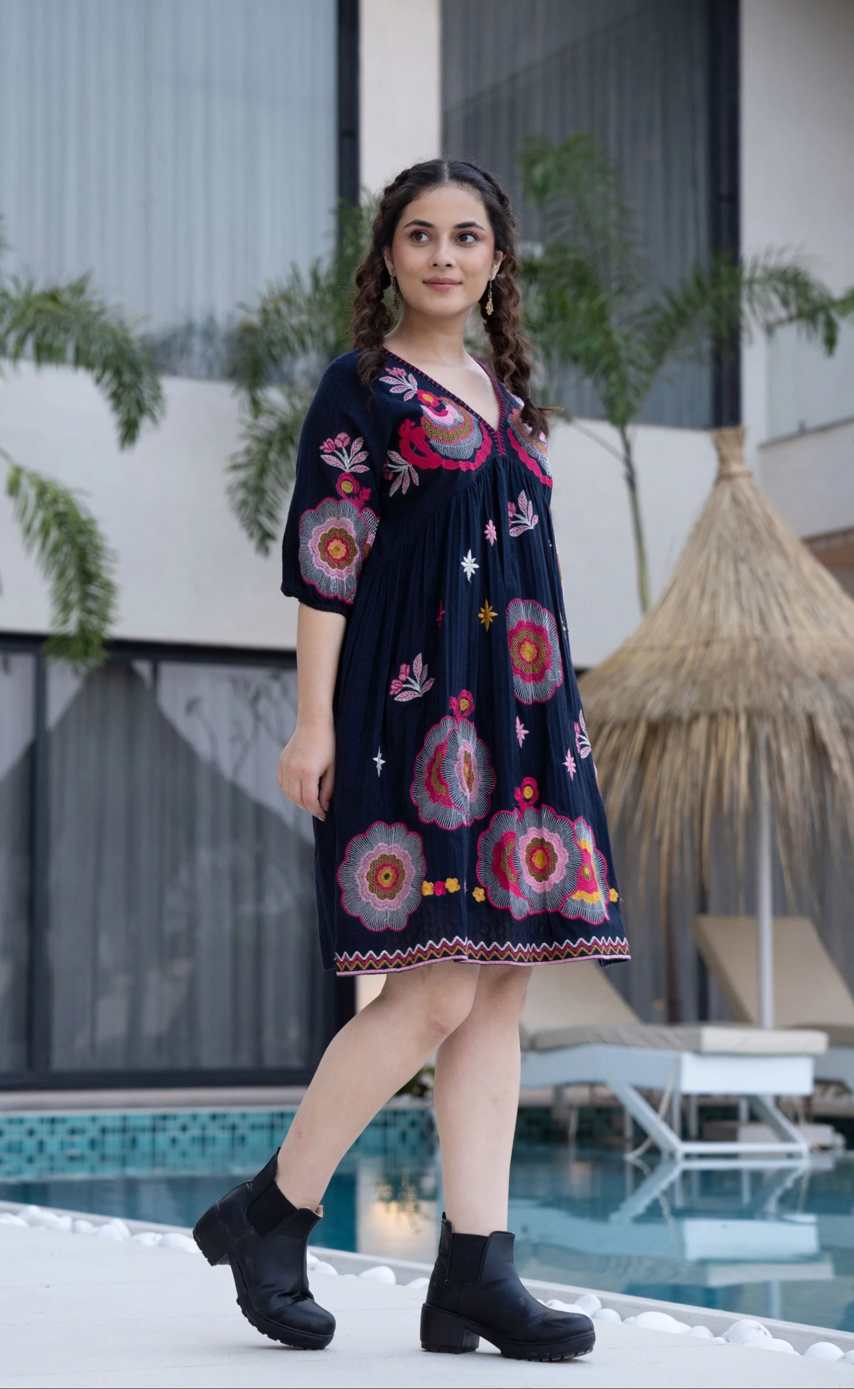 Hemal Azure Cotton Embroidery Dress - Image 11