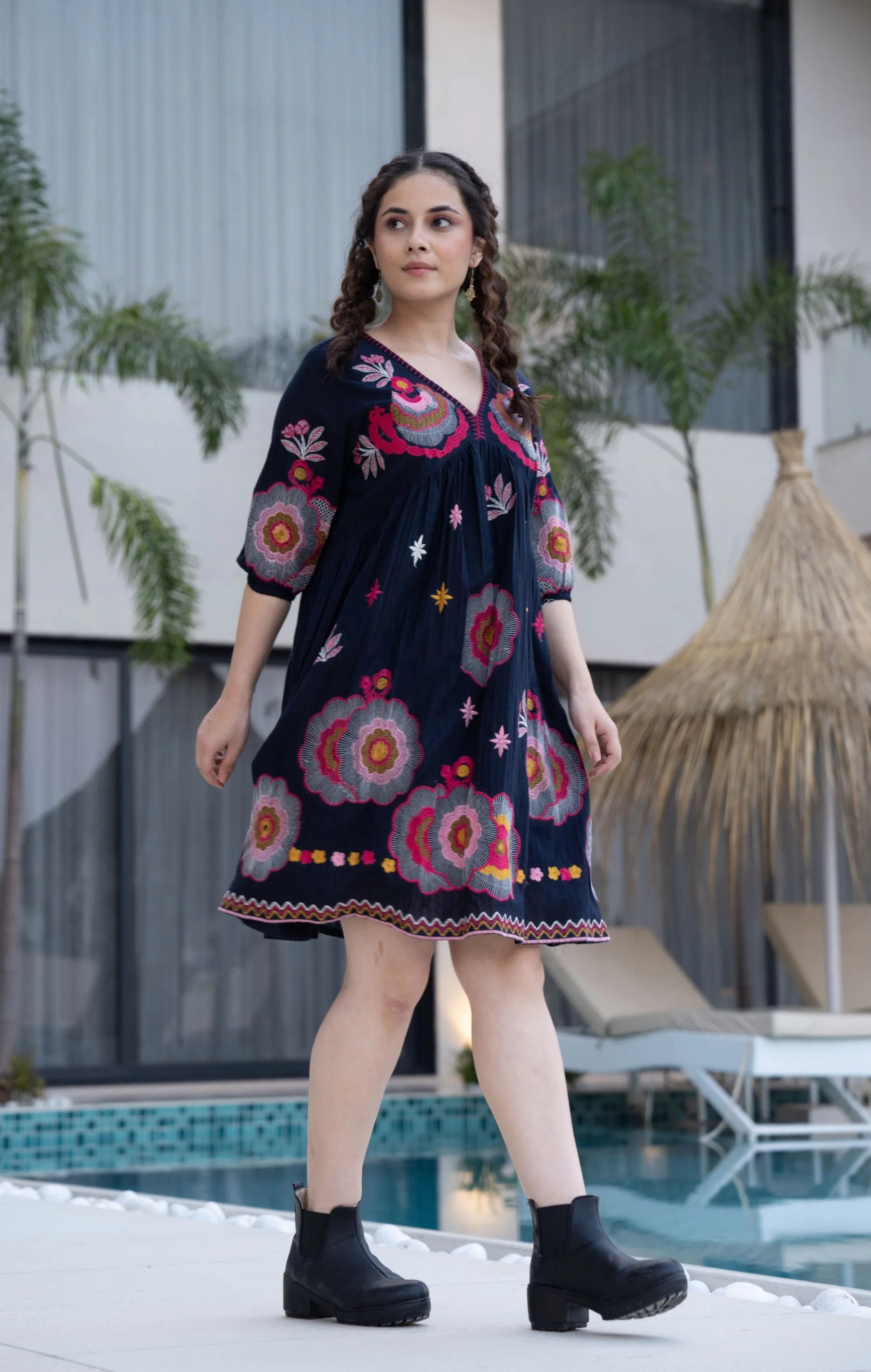 Hemal Azure Cotton Embroidery Dress - Image 12