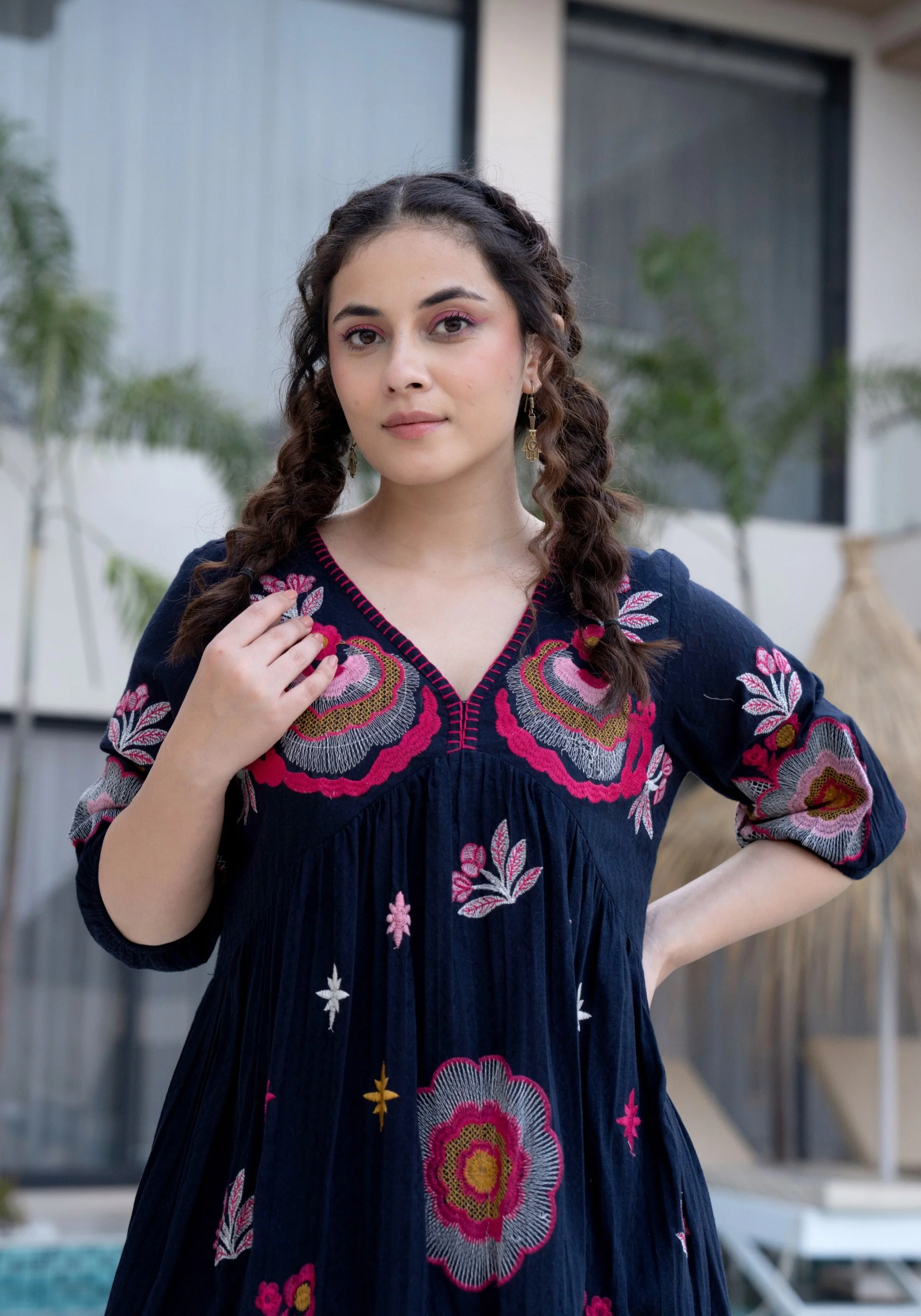 Hemal Azure Cotton Embroidery Dress - Image 2