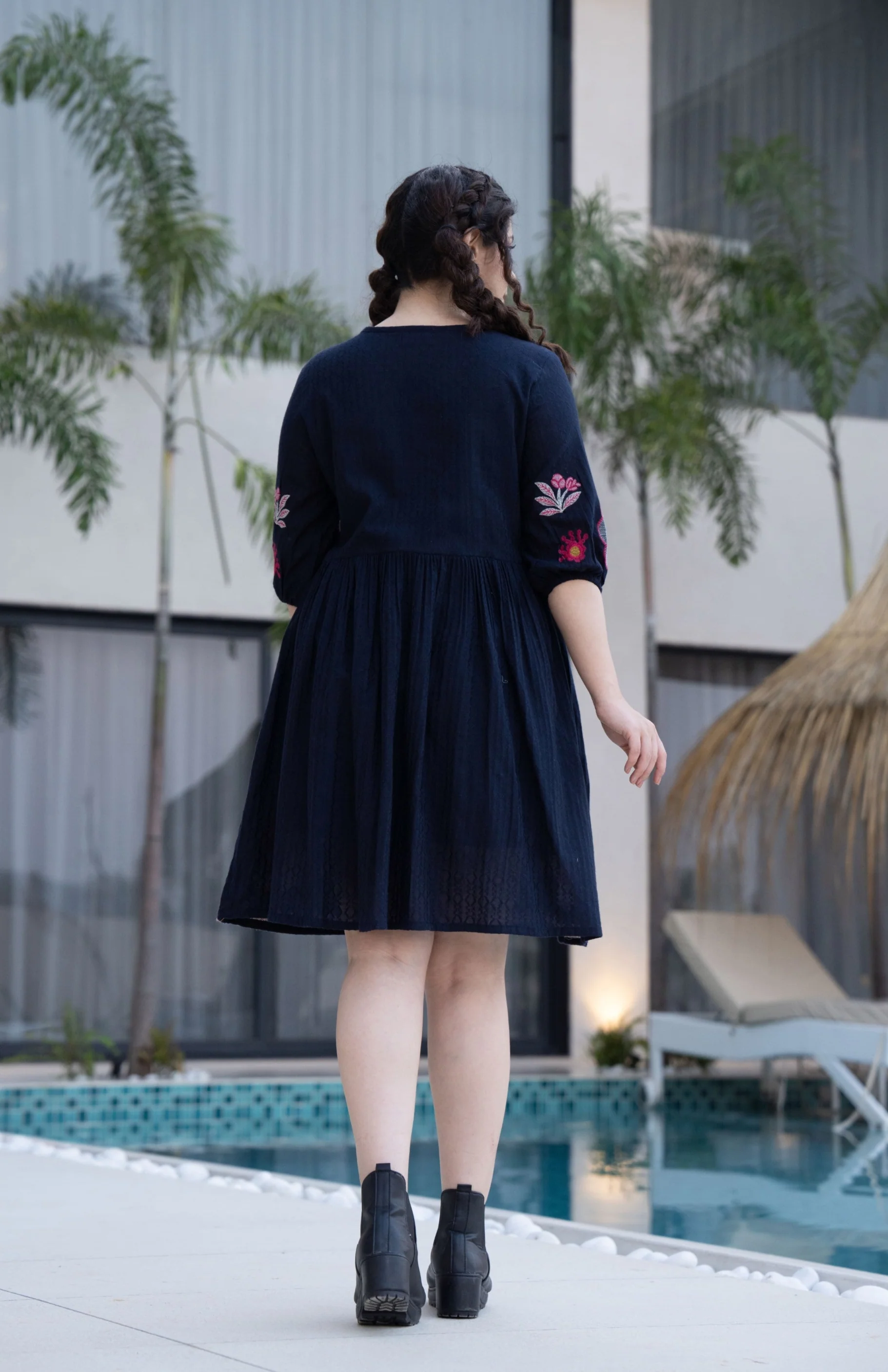 Hemal Azure Cotton Embroidery Dress - Image 3