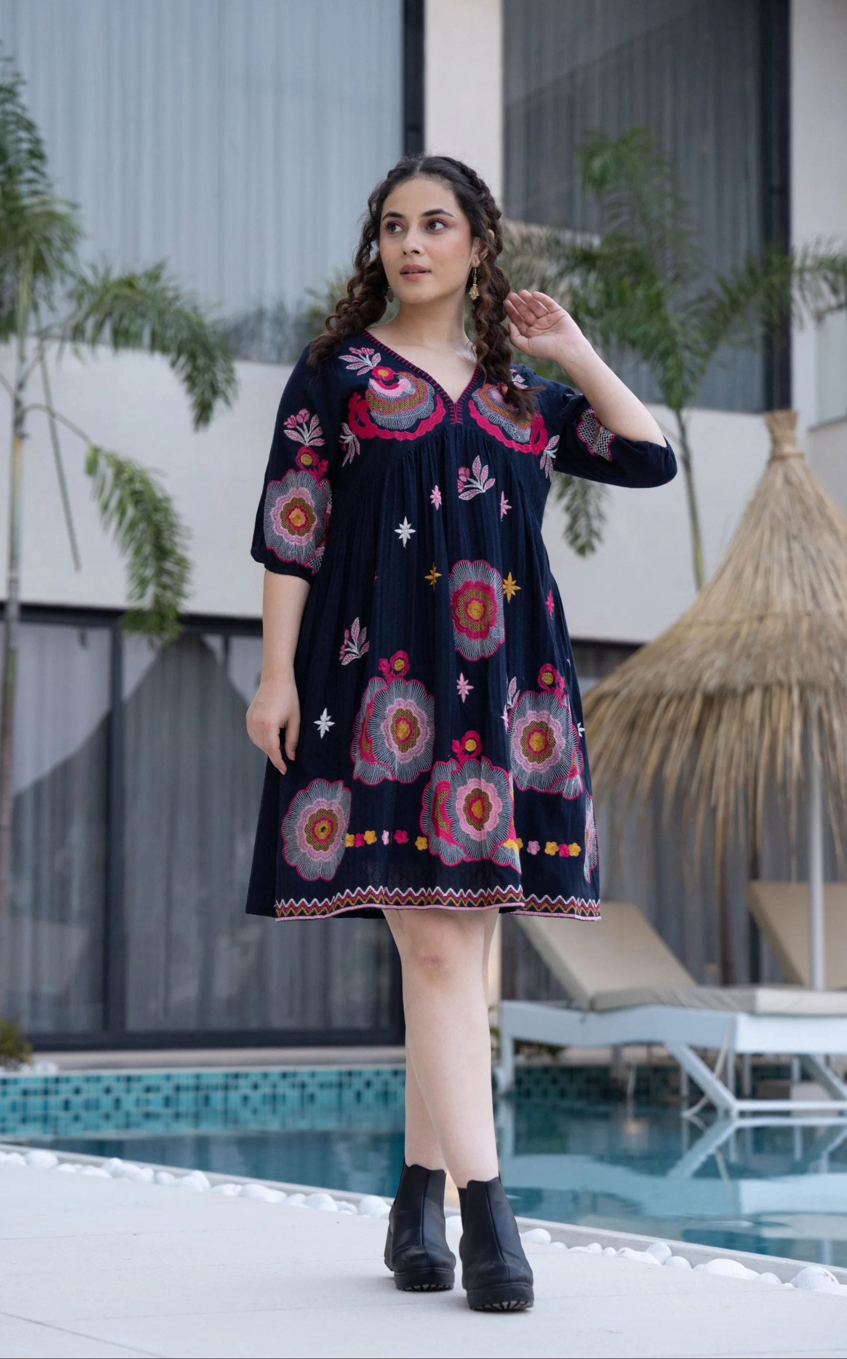 Hemal Azure Cotton Embroidery Dress - Image 4
