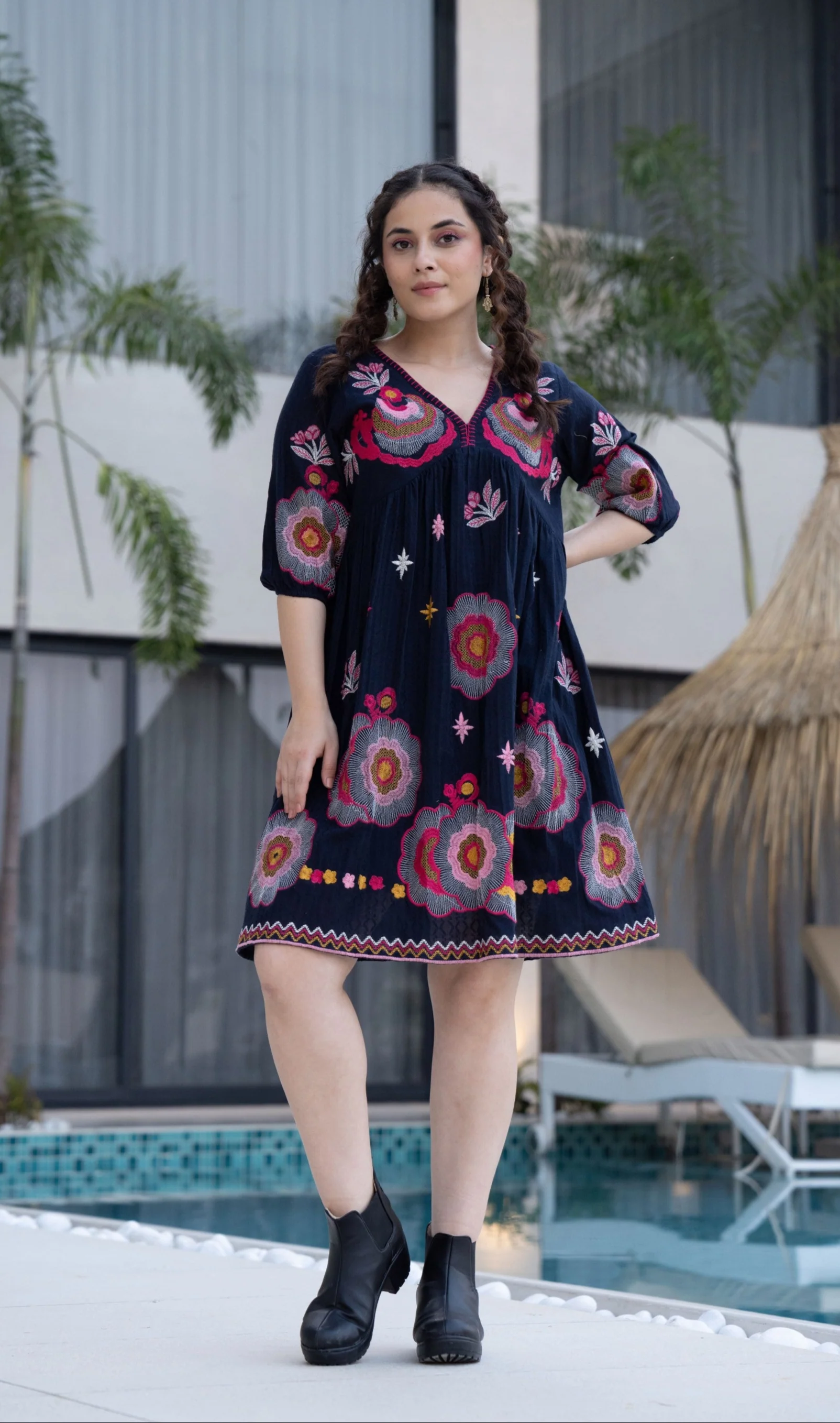 Hemal Azure Cotton Embroidery Dress - Image 6
