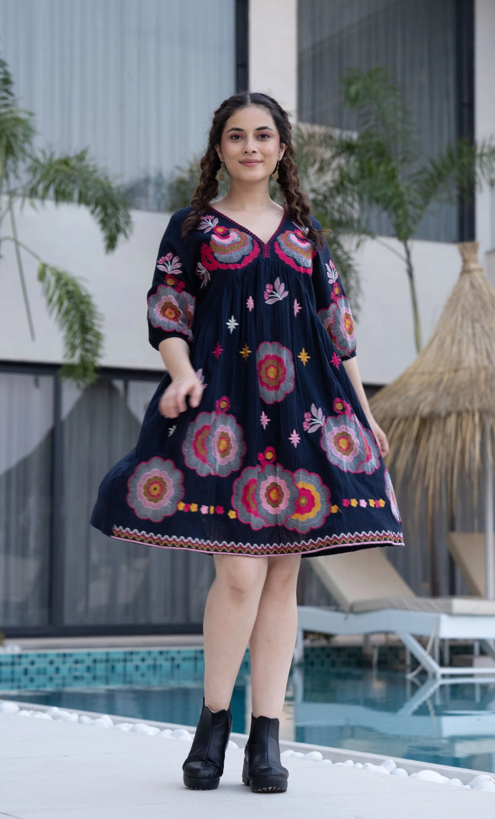 Hemal Azure Cotton Embroidery Dress - Image 7