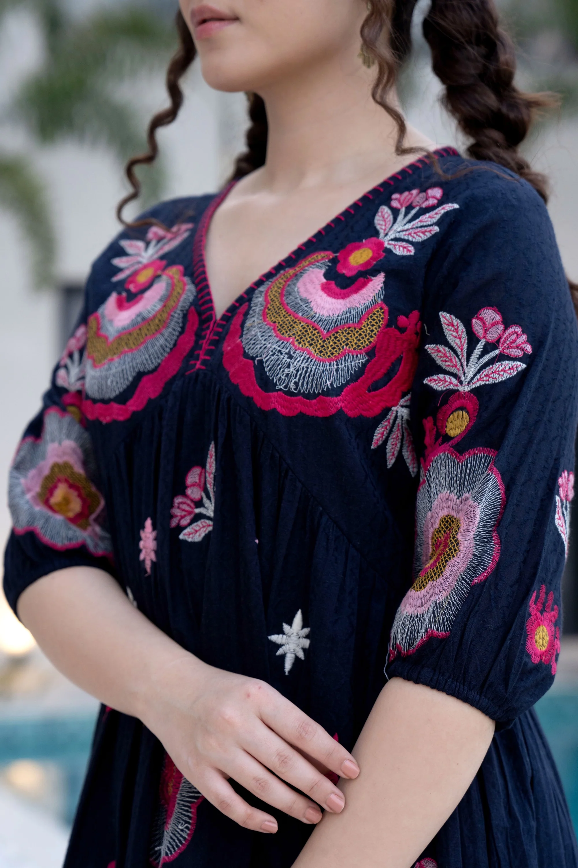 Hemal Azure Cotton Embroidery Dress - Image 8