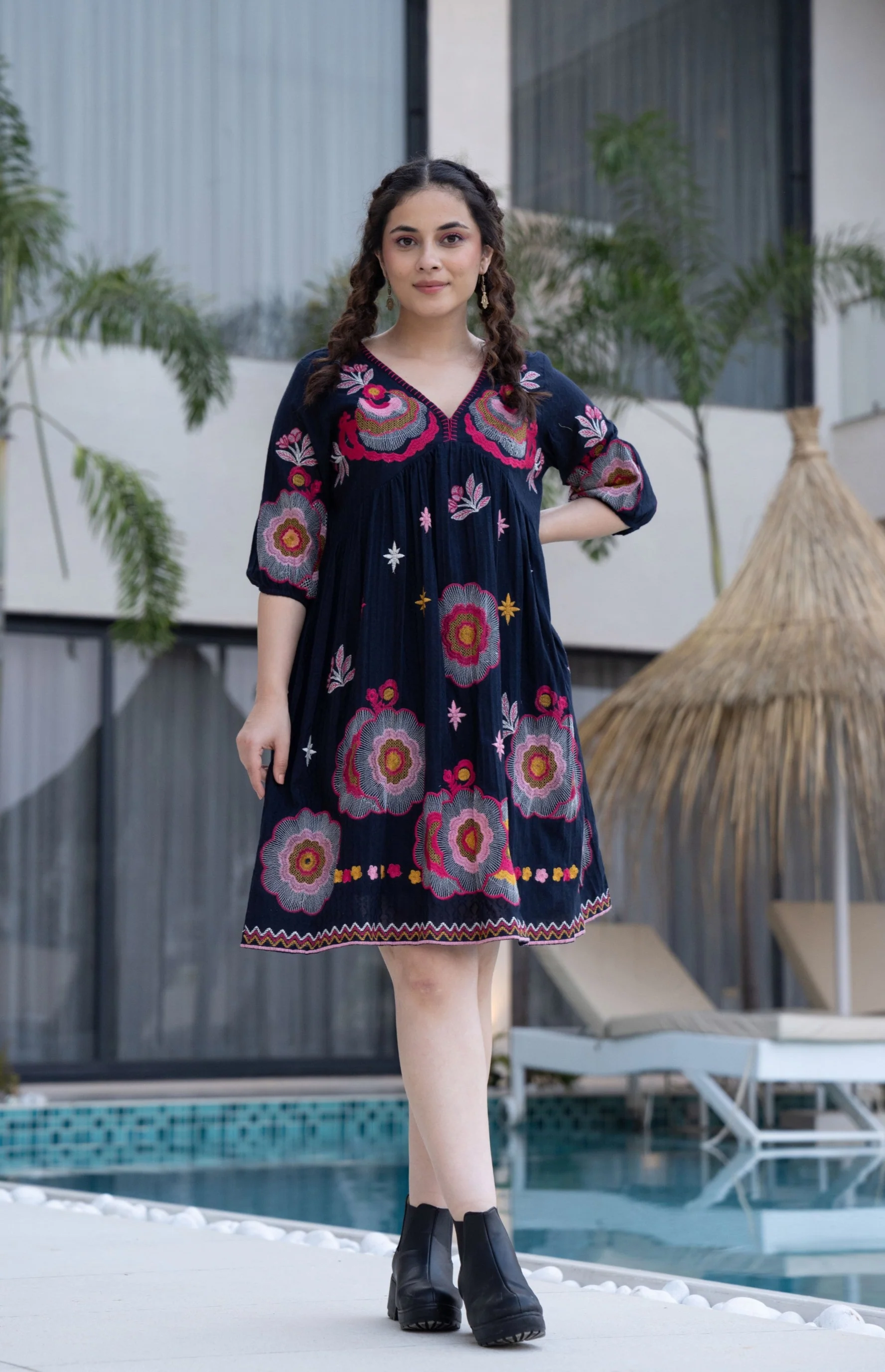 Hemal Azure Cotton Embroidery Dress - Image 9