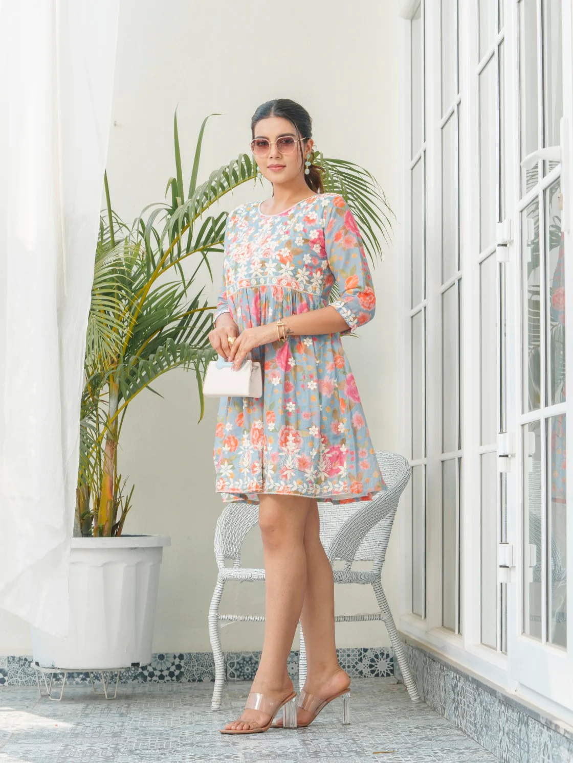 Viha Ash Floral Embroidered Cotton Dress - Image 14