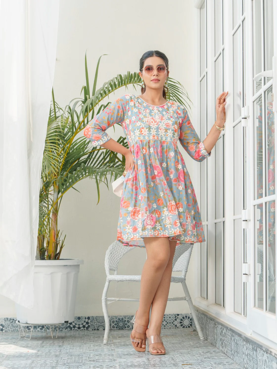 Viha Ash Floral Embroidered Cotton Dress - Image 16