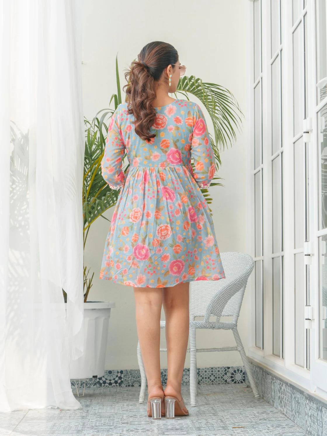 Viha Ash Floral Embroidered Cotton Dress - Image 8