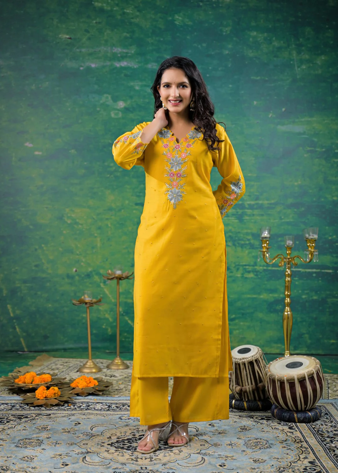 Ivy Amber Embroidered Kurta Pant Set - Image 5