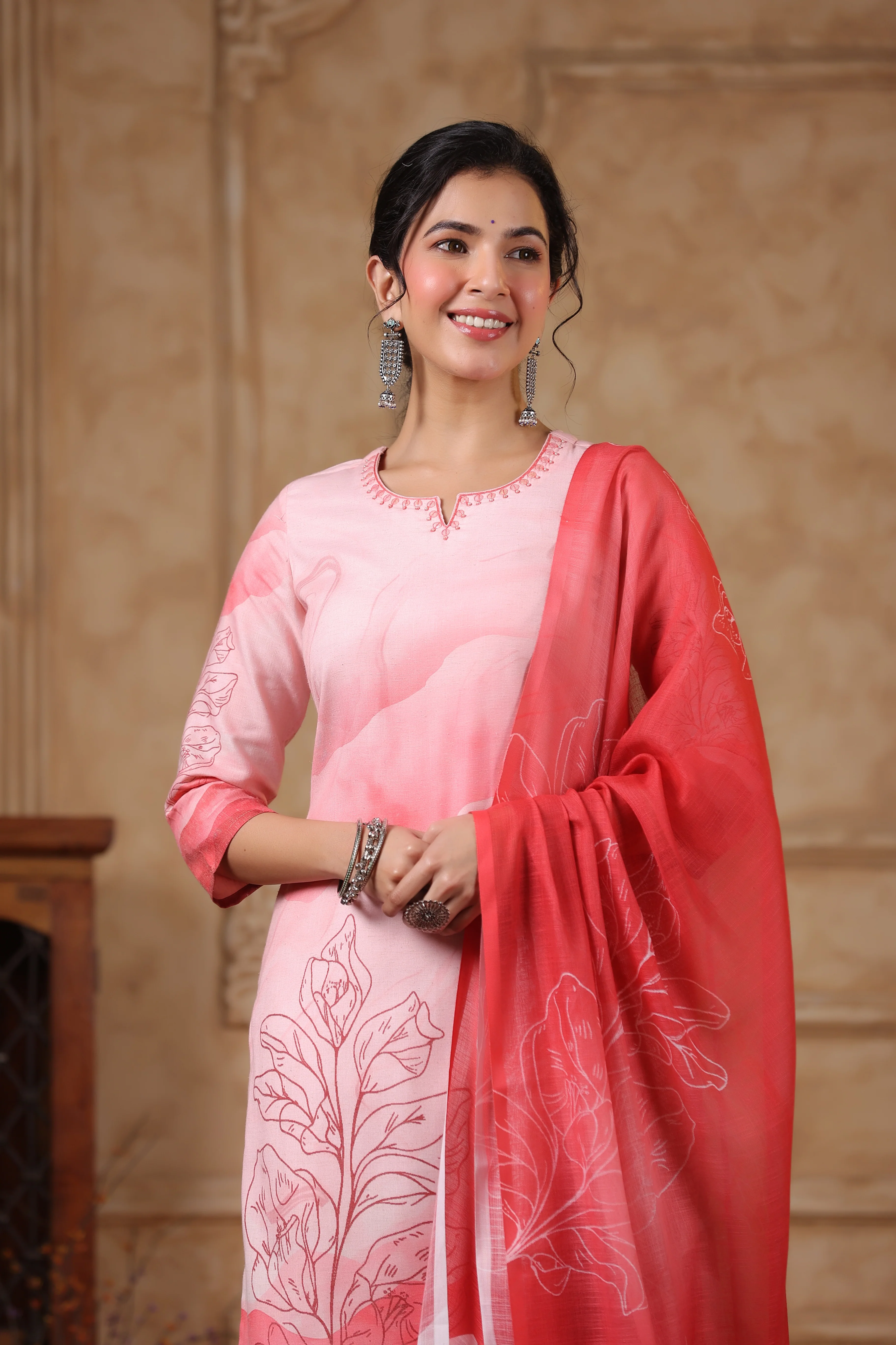 SAKSHI SCARLET PURE COTTON Linen SUIT SET - Image 5
