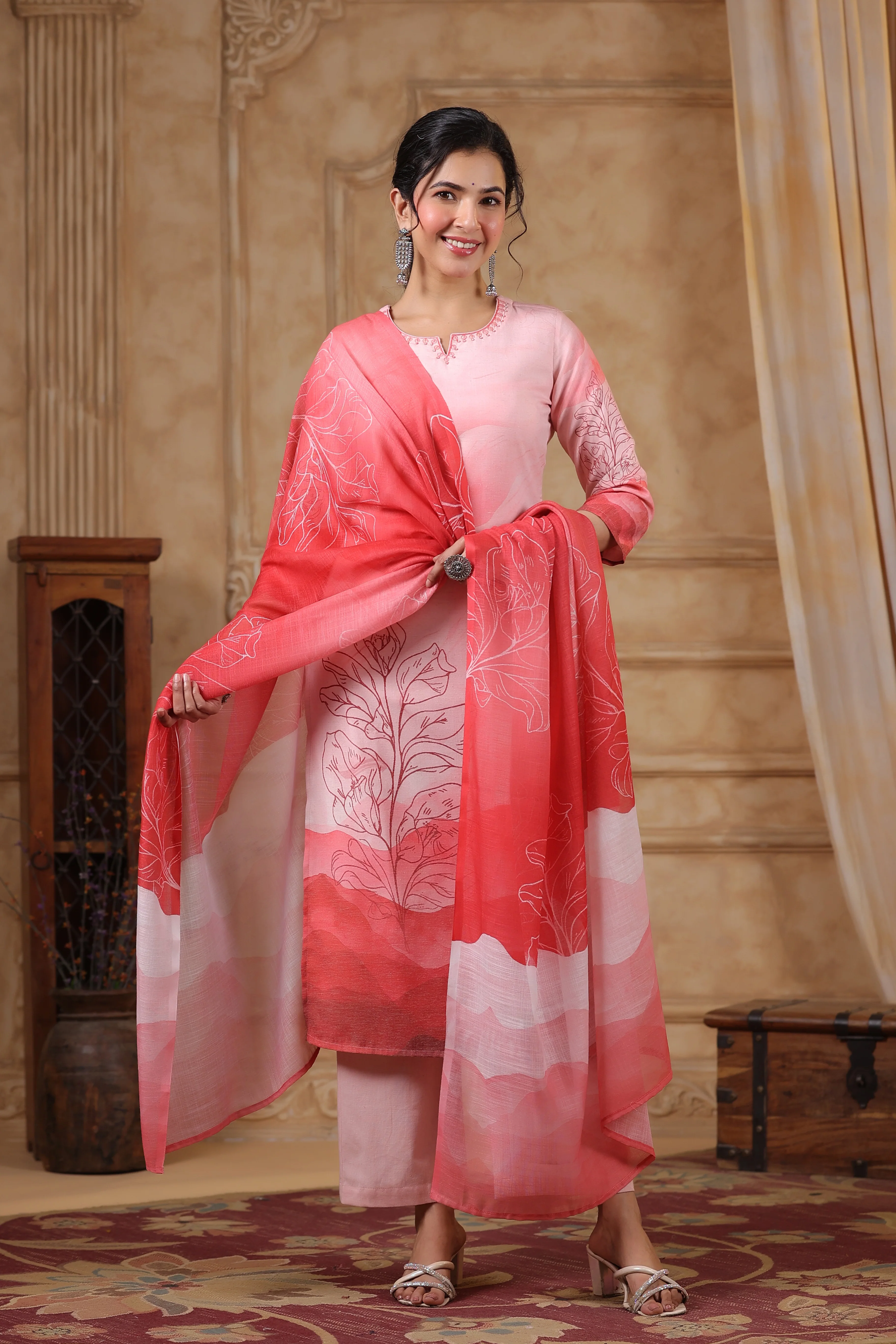 SAKSHI SCARLET PURE COTTON Linen SUIT SET - Image 9