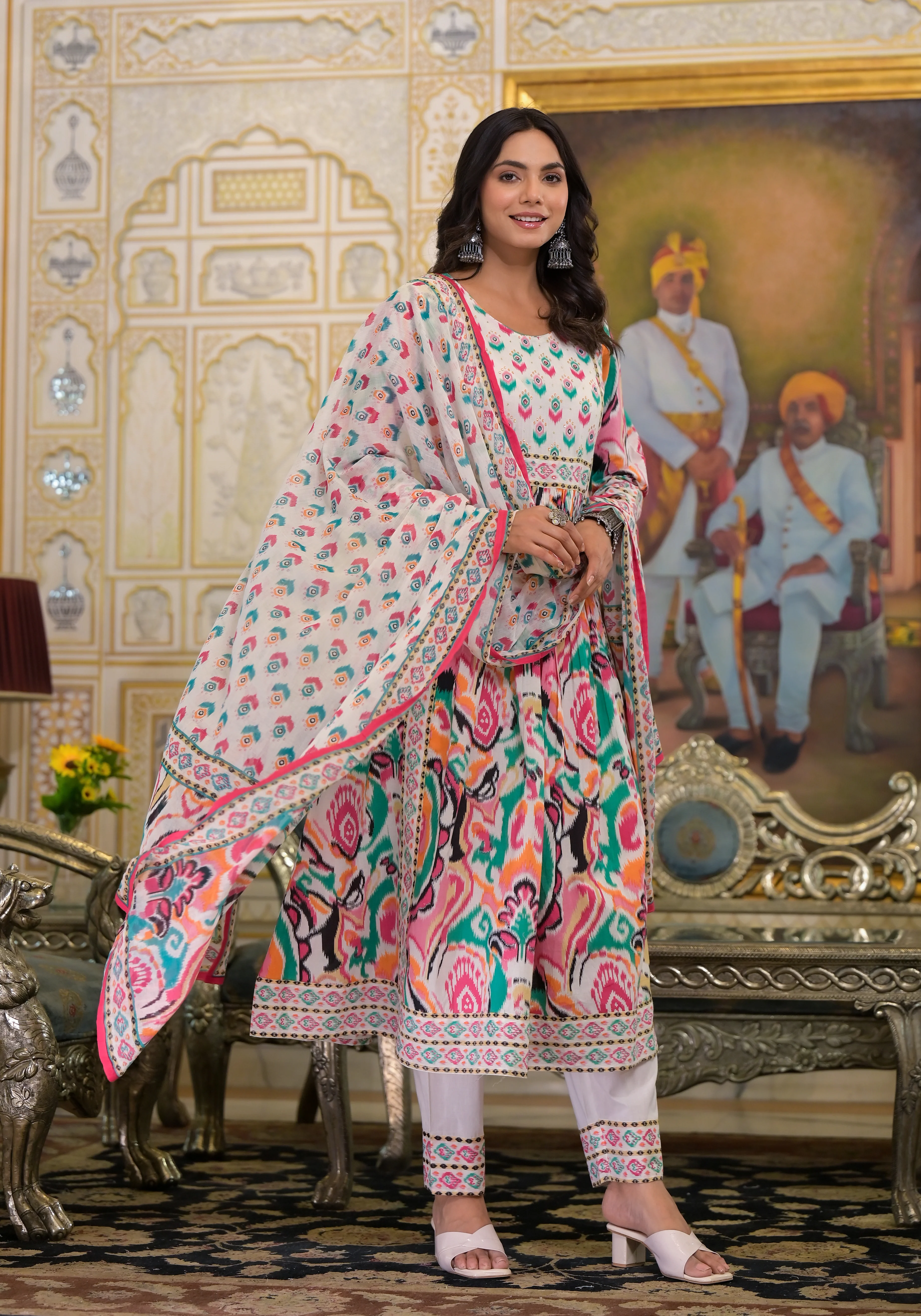 ARANYA VIBGYOR IKAT PRINT COTTON SUIT SET - Image 3