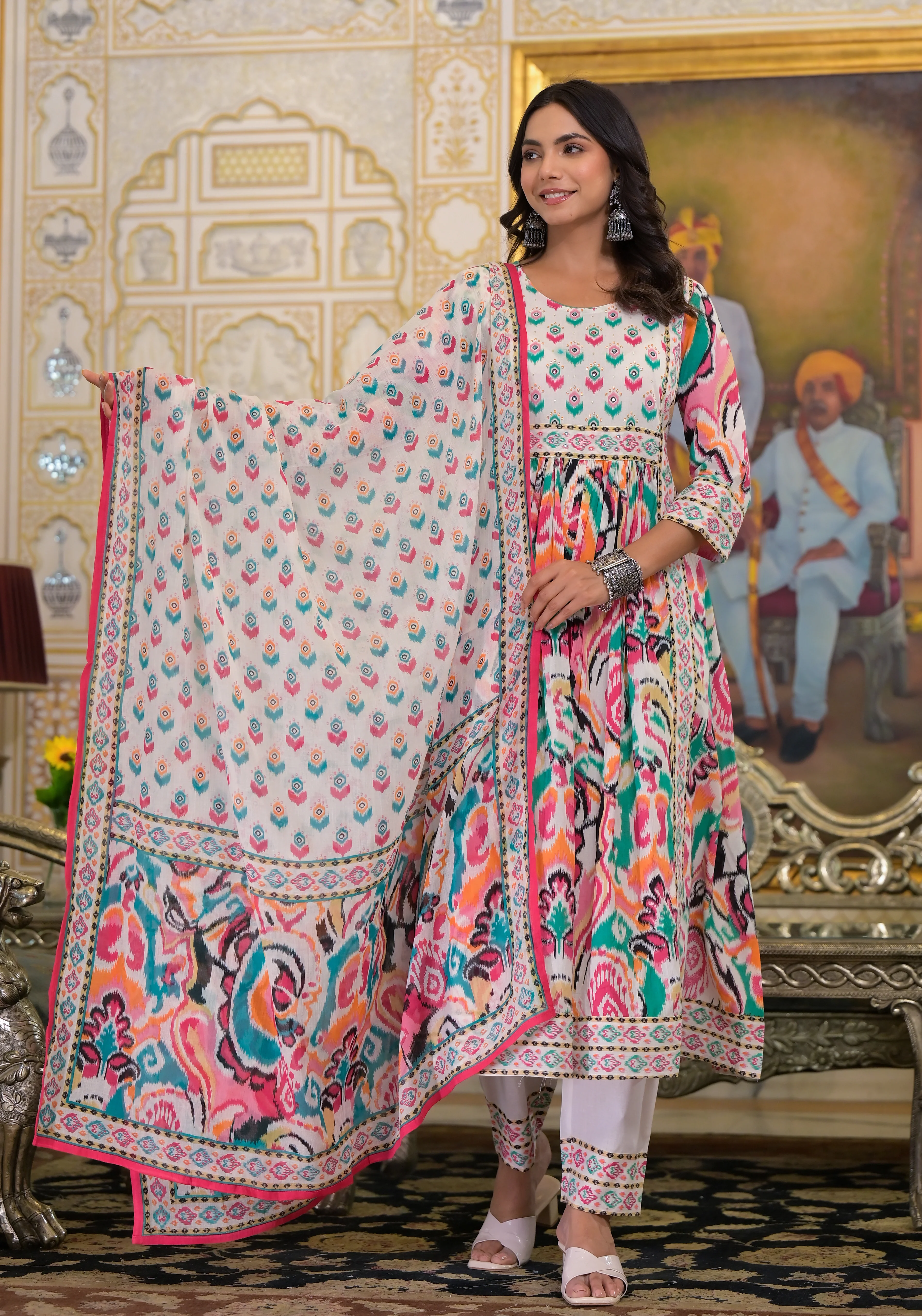 ARANYA VIBGYOR IKAT PRINT COTTON SUIT SET - Image 4
