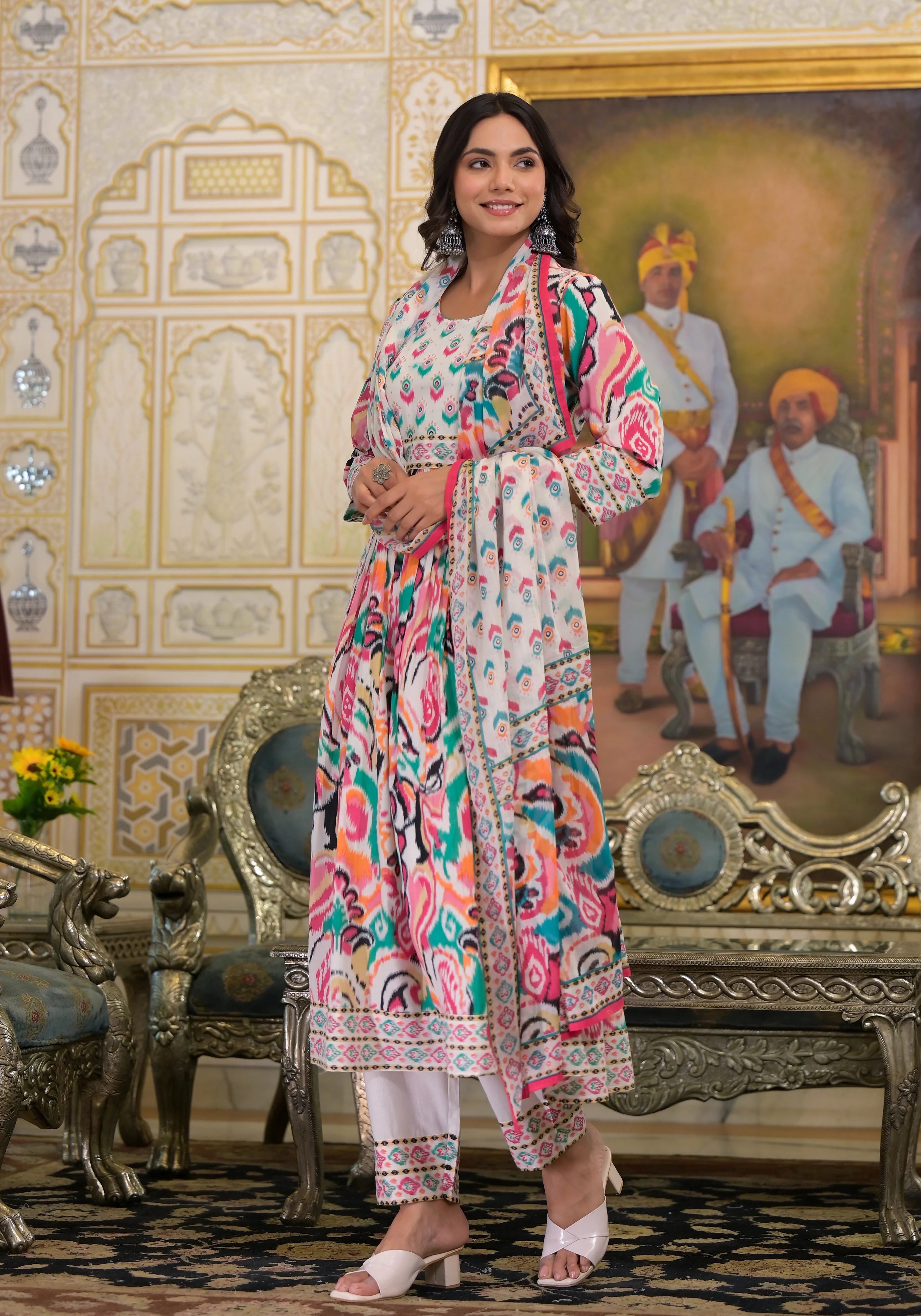 ARANYA VIBGYOR IKAT PRINT COTTON SUIT SET - Image 5