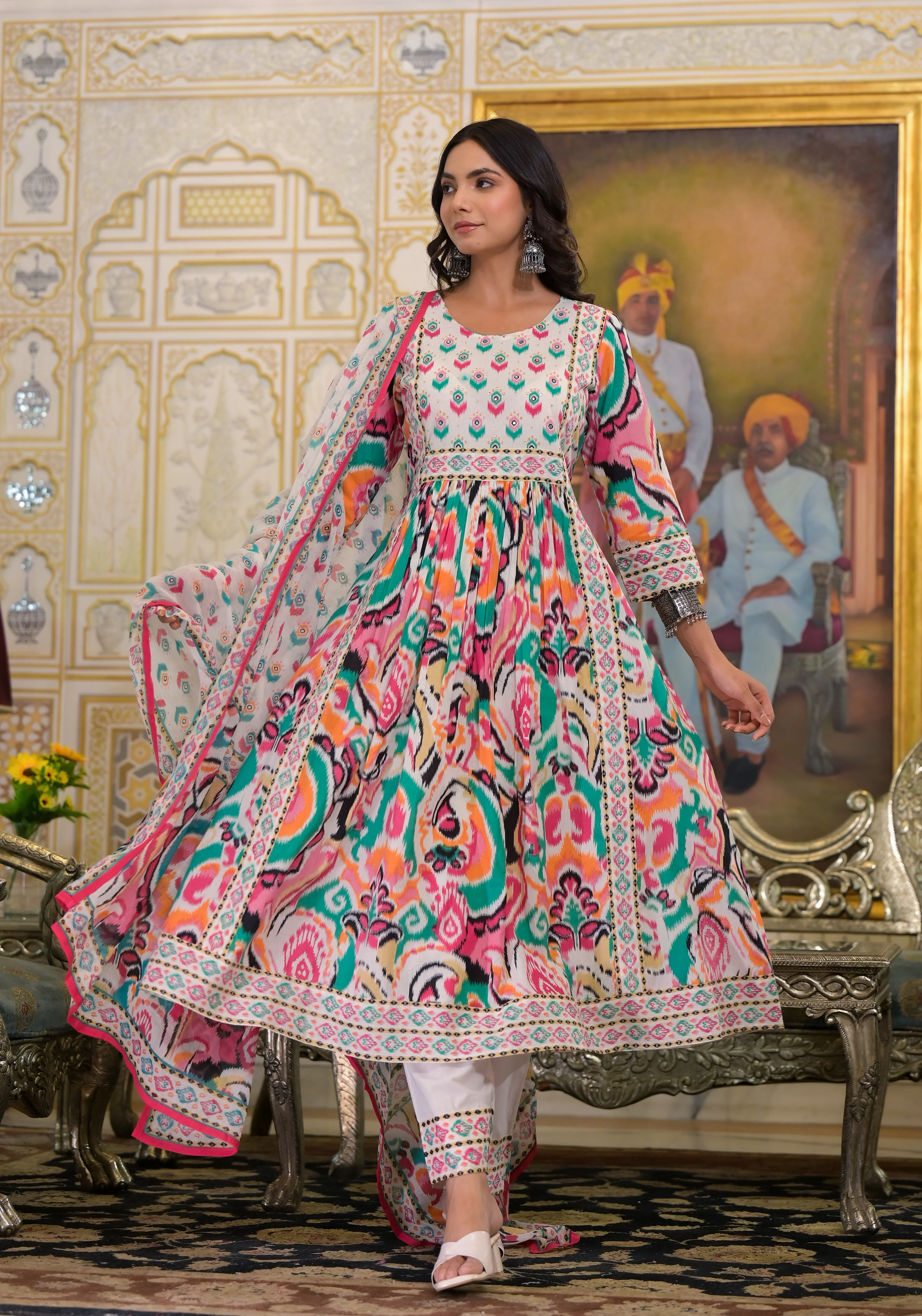 ARANYA VIBGYOR IKAT PRINT COTTON SUIT SET - Image 6