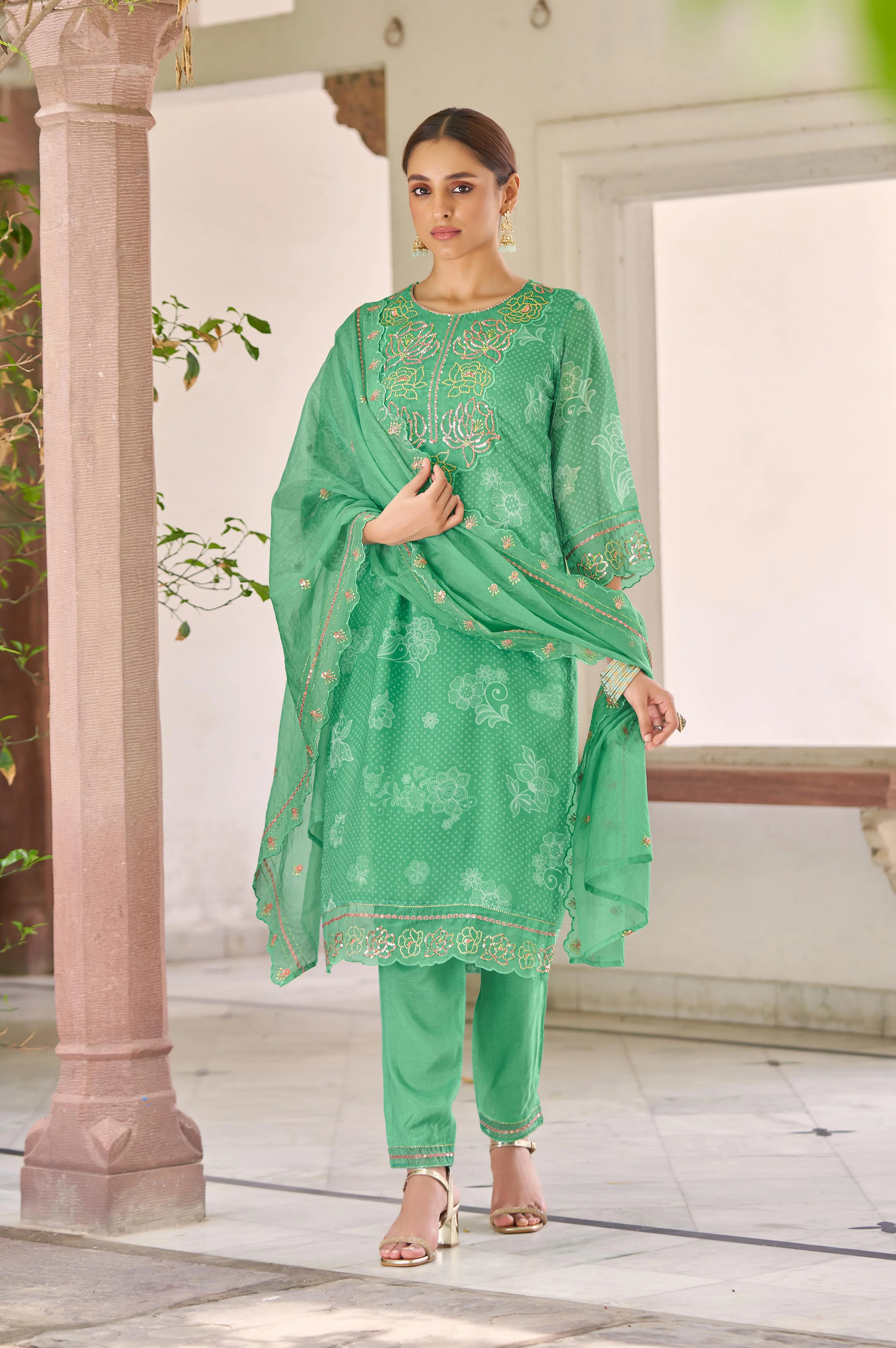 Nisha Fern Printed Work Suit Set - Image 5