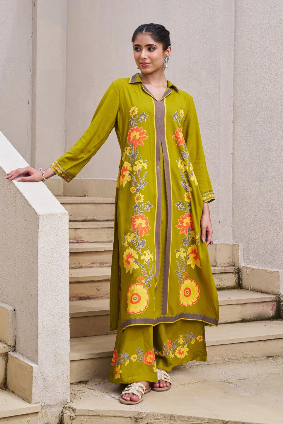 Sonpal sage printed kurta pant set - Image 8