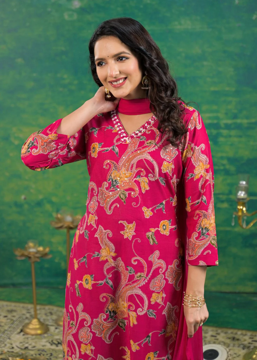Shanti Cherry Printed Work Suit Set - Image 2