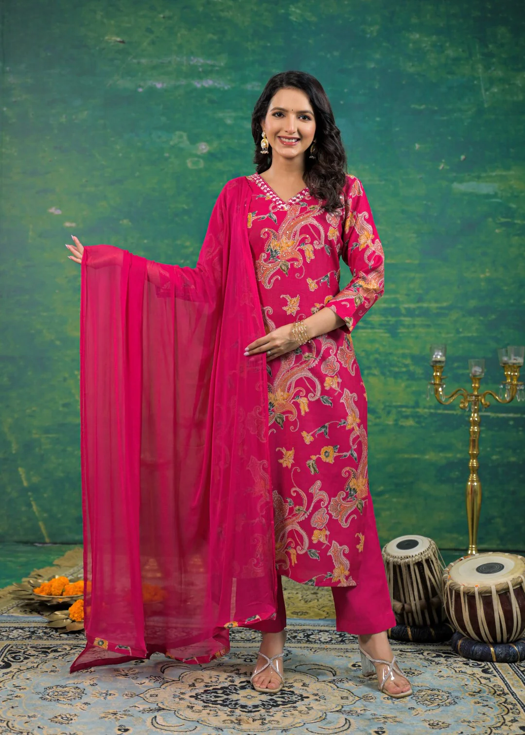 Shanti Cherry Printed Work Suit Set - Image 4