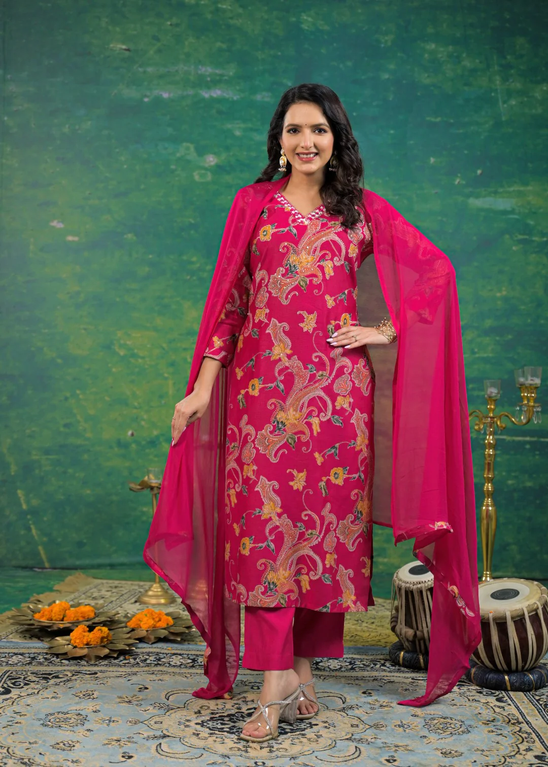 Shanti Cherry Printed Work Suit Set - Image 5