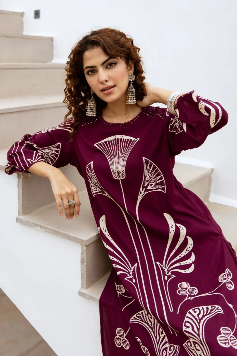 Sonpal Raspberry Printed Kurta pant set - Image 2
