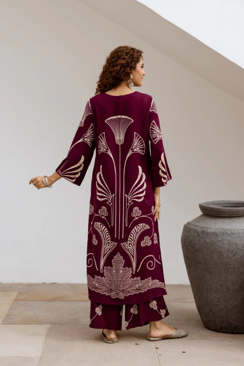 Sonpal Raspberry Printed Kurta pant set - Image 3