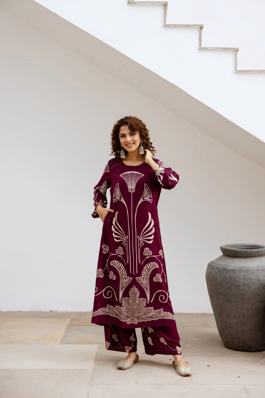 Sonpal Raspberry Printed Kurta pant set - Image 4