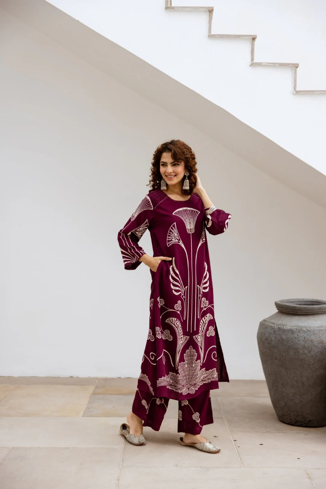 Sonpal Raspberry Printed Kurta pant set - Image 7