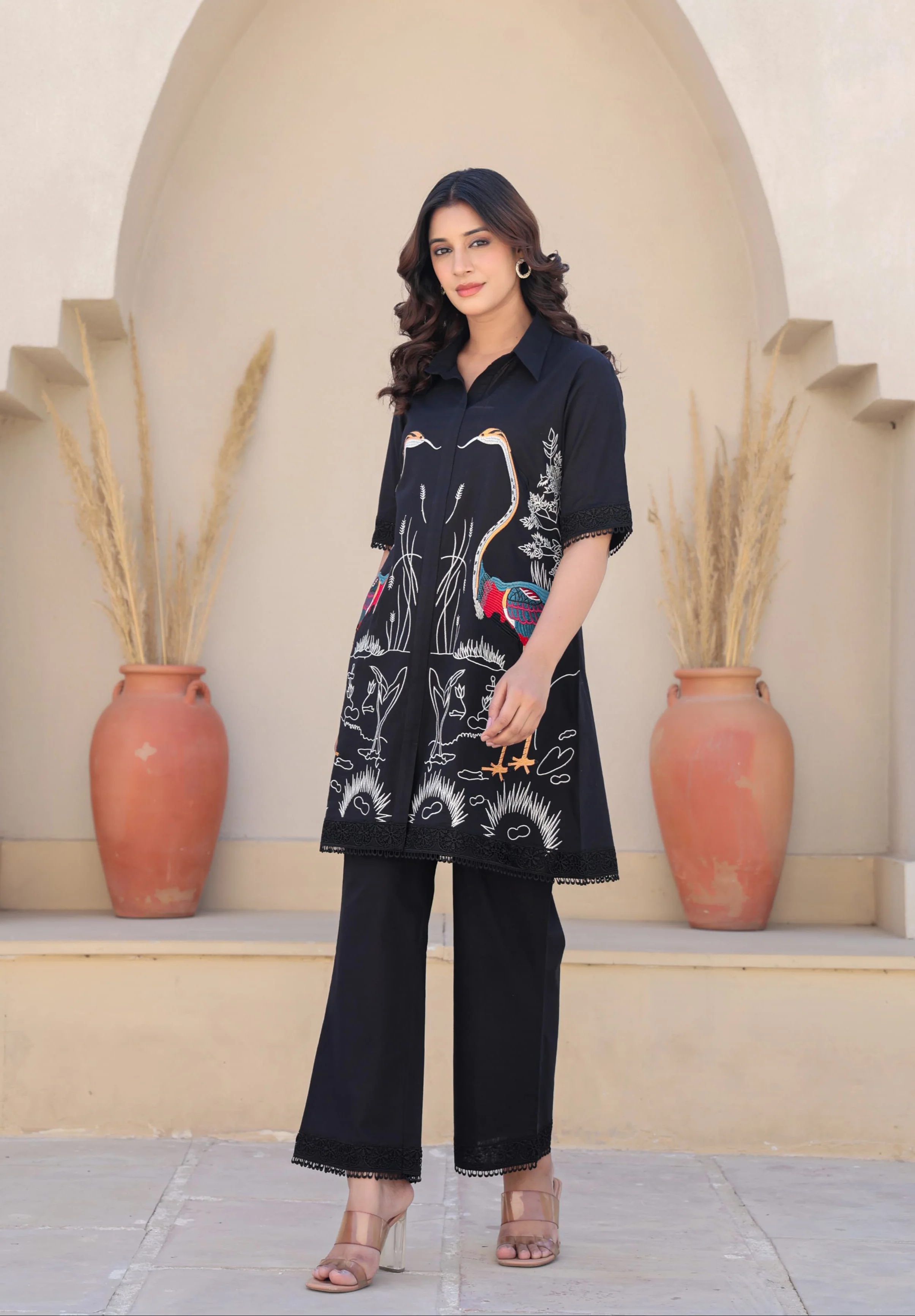 Bodhi Ebony Embroidered Cotton Co-ord Set - Image 4