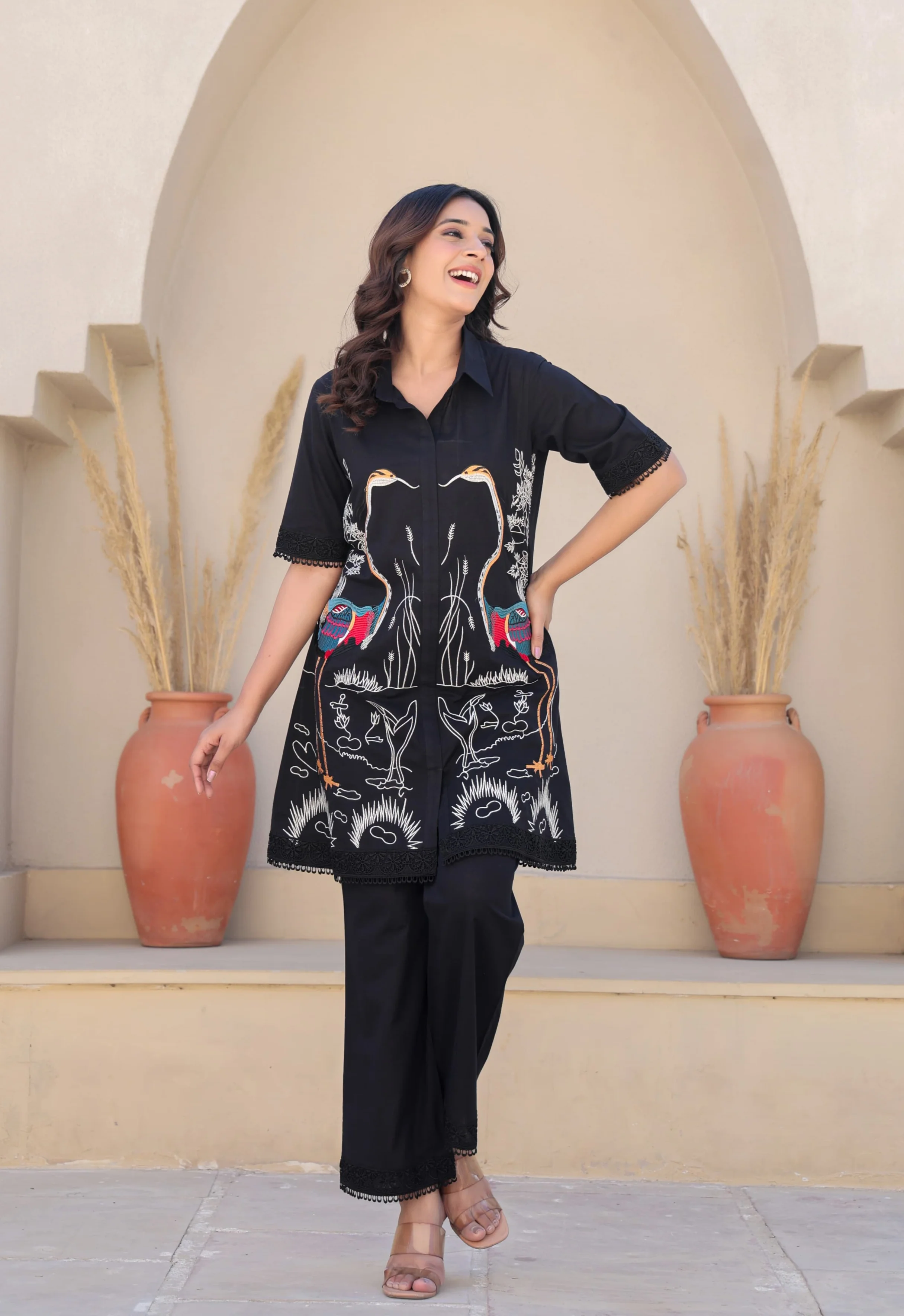 Bodhi Ebony Embroidered Cotton Co-ord Set - Image 6