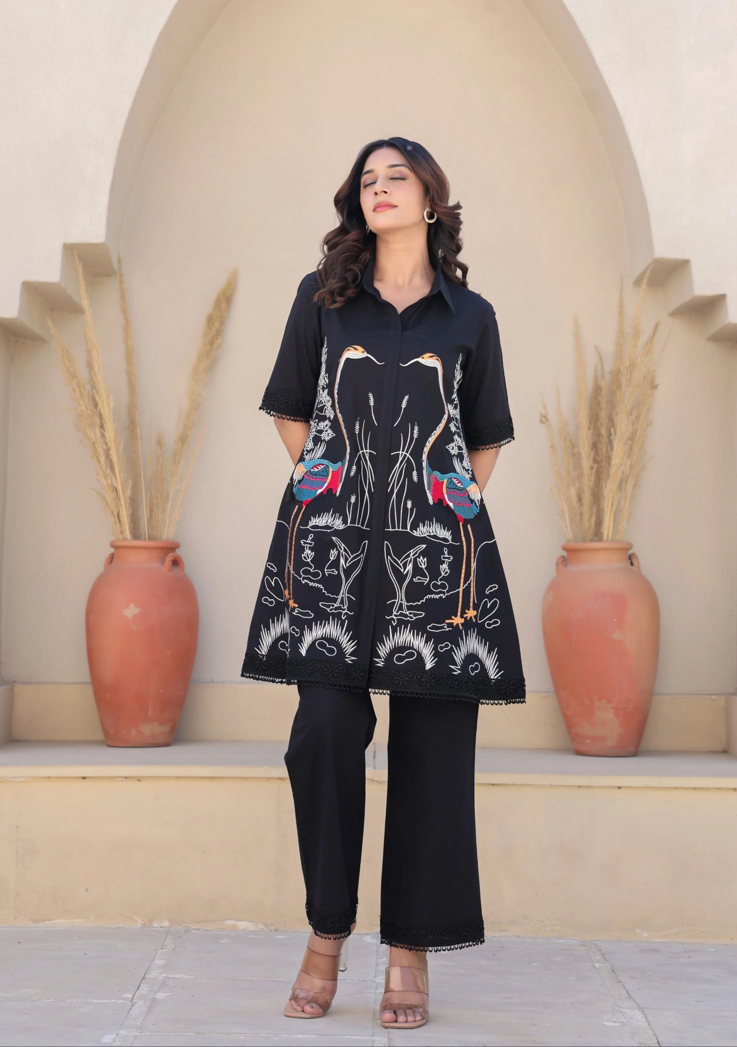 Bodhi Ebony Embroidered Cotton Co-ord Set - Image 8
