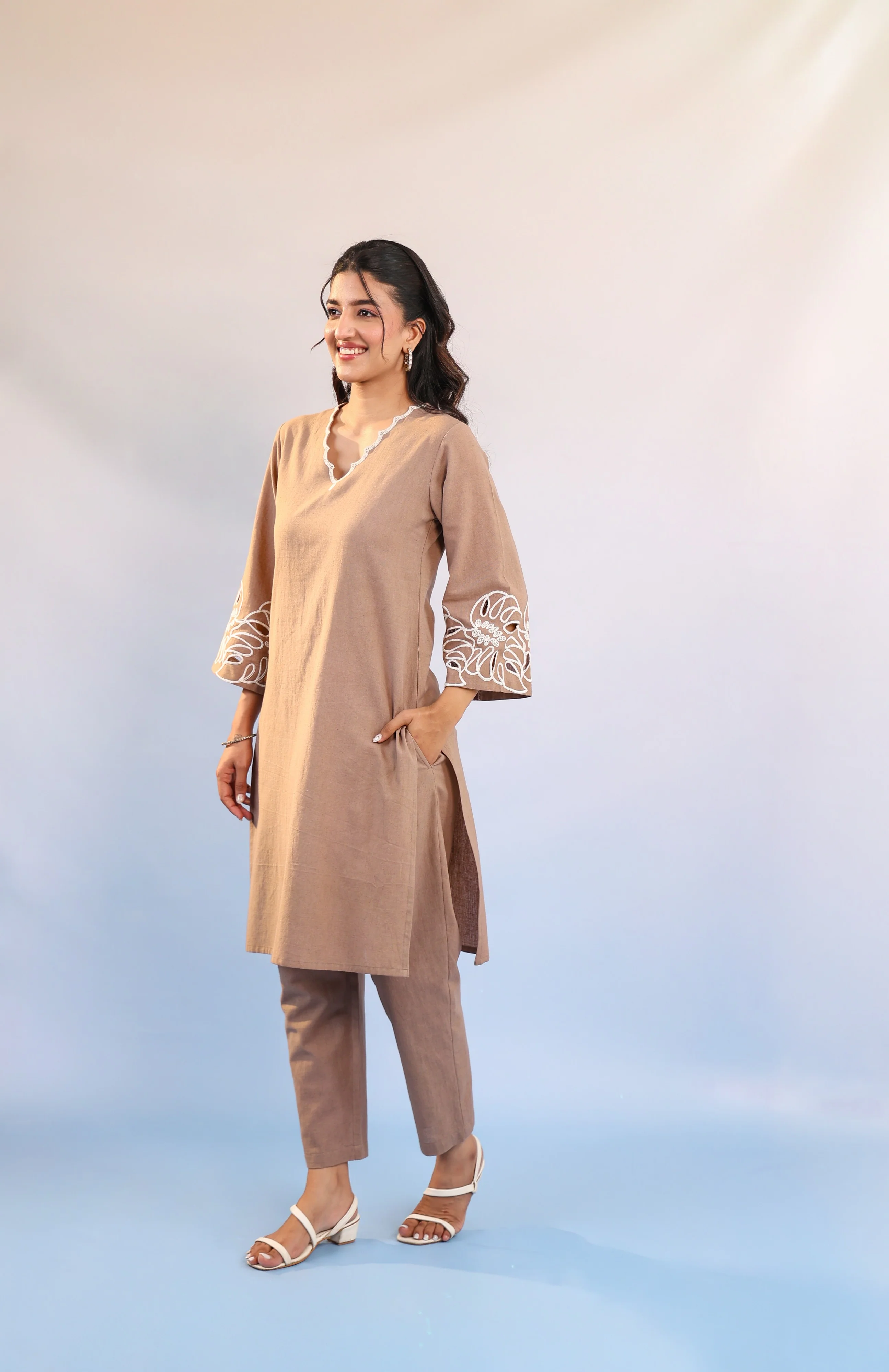 Purna Coffee Cotton Kurta Pant set - Image 4