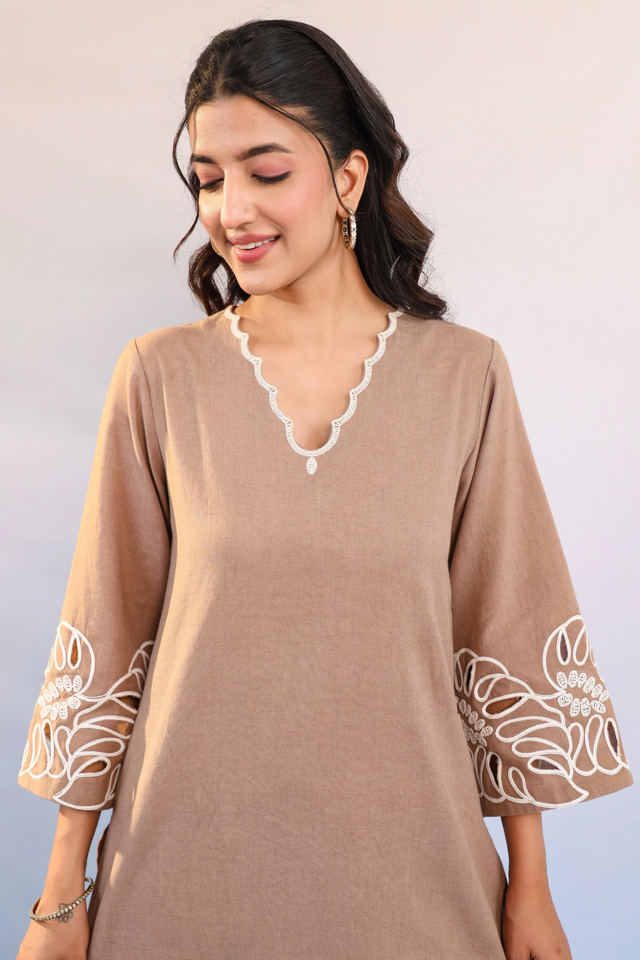 Purna Coffee Cotton Kurta Pant set - Image 5
