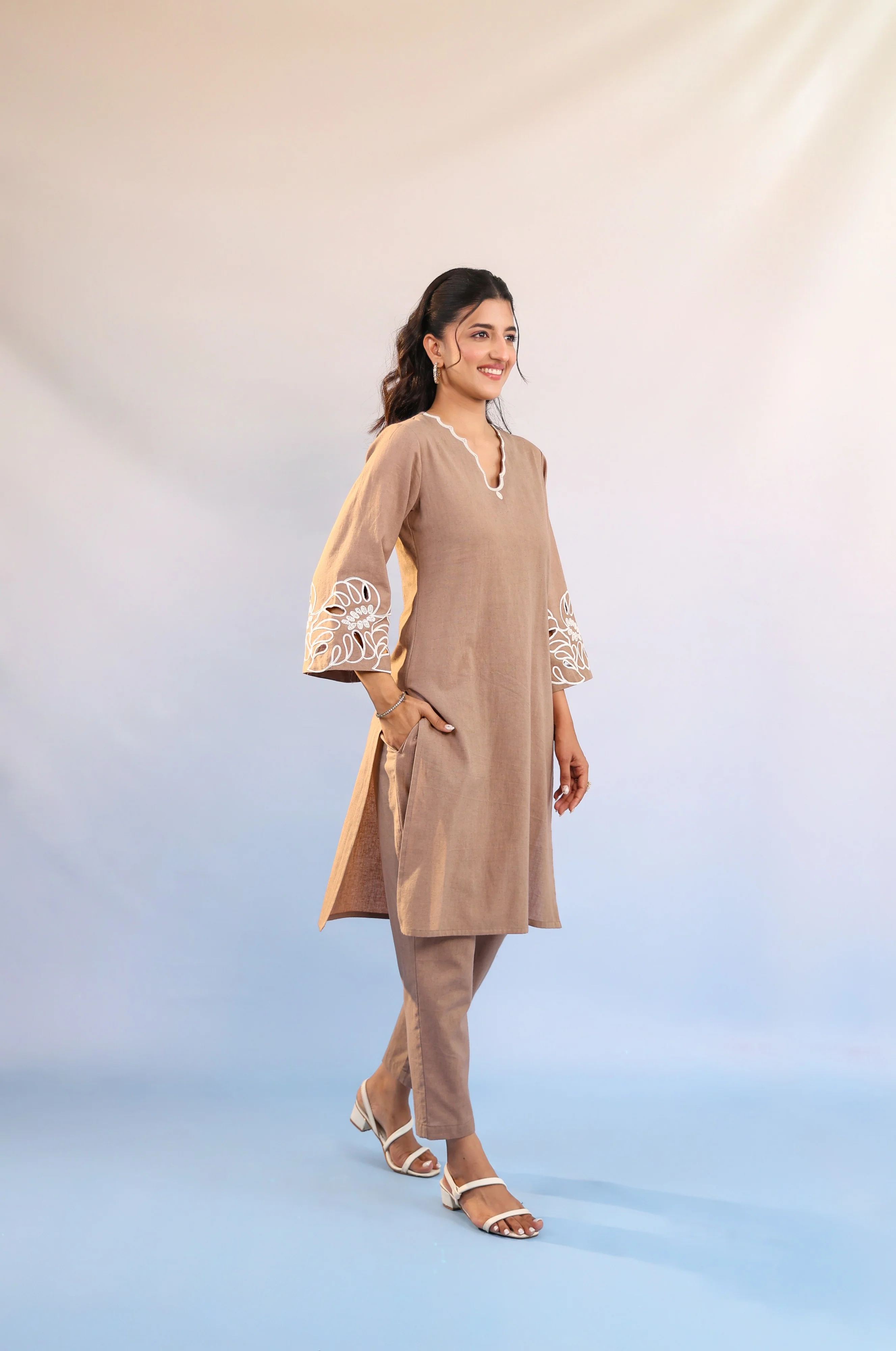Purna Coffee Cotton Kurta Pant set - Image 7