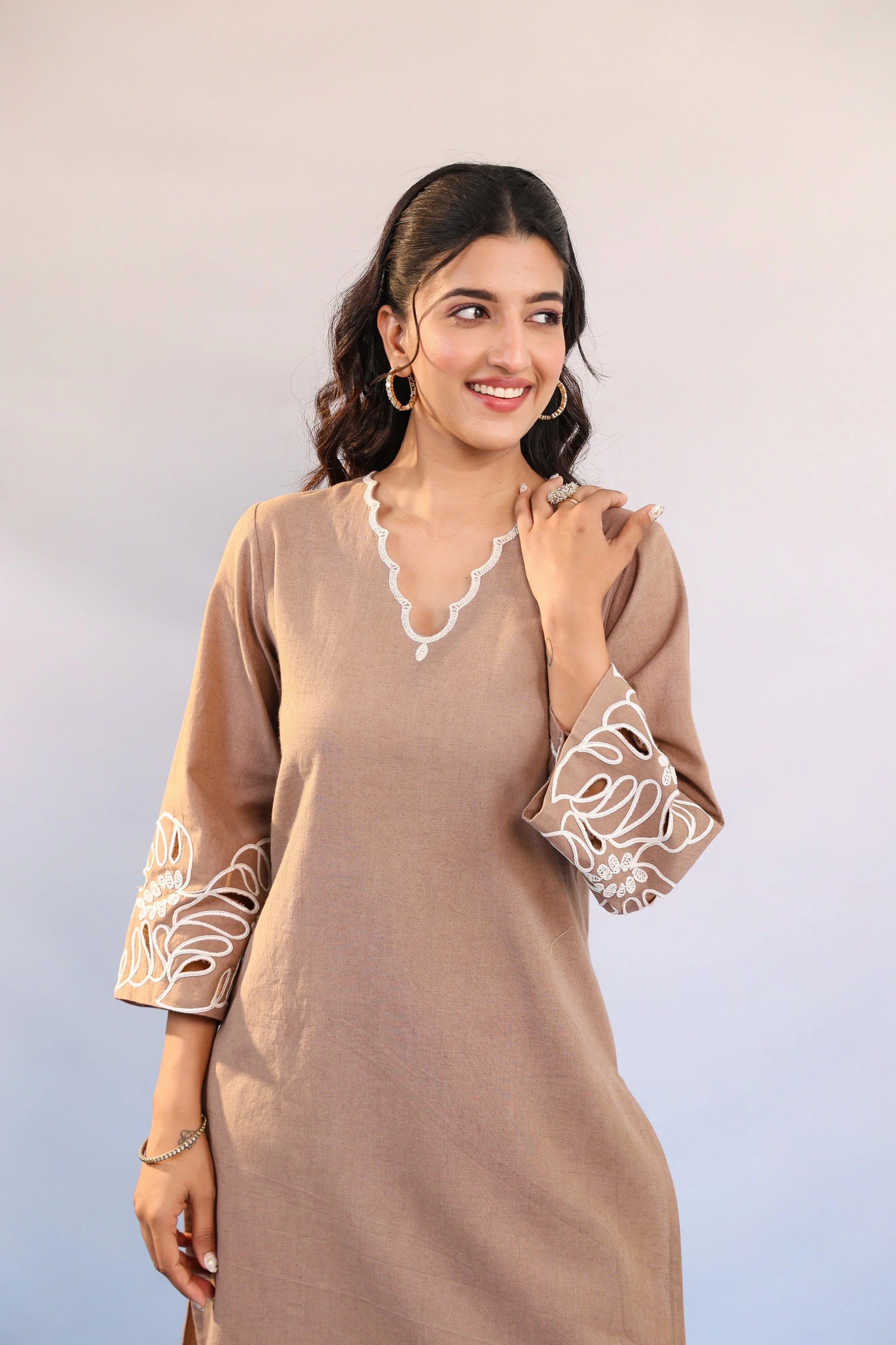 Purna Coffee Cotton Kurta Pant set - Image 8