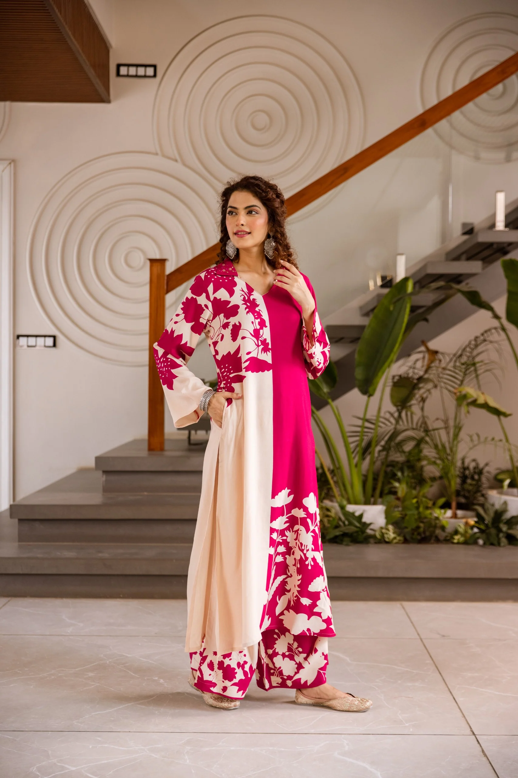 Kabool Fuchsia Bloom Printed Kurta pant set - Image 4