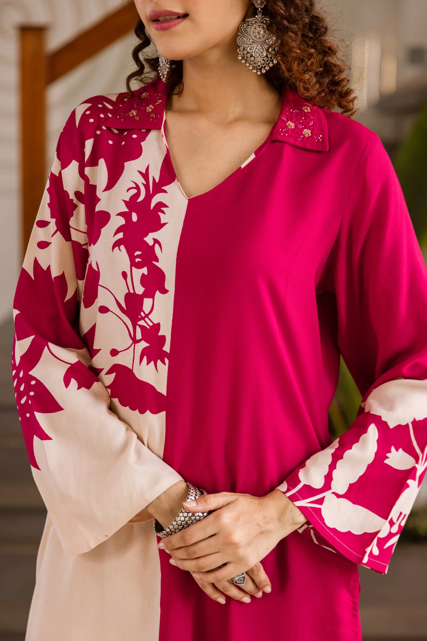 Kabool Fuchsia Bloom Printed Kurta pant set - Image 6
